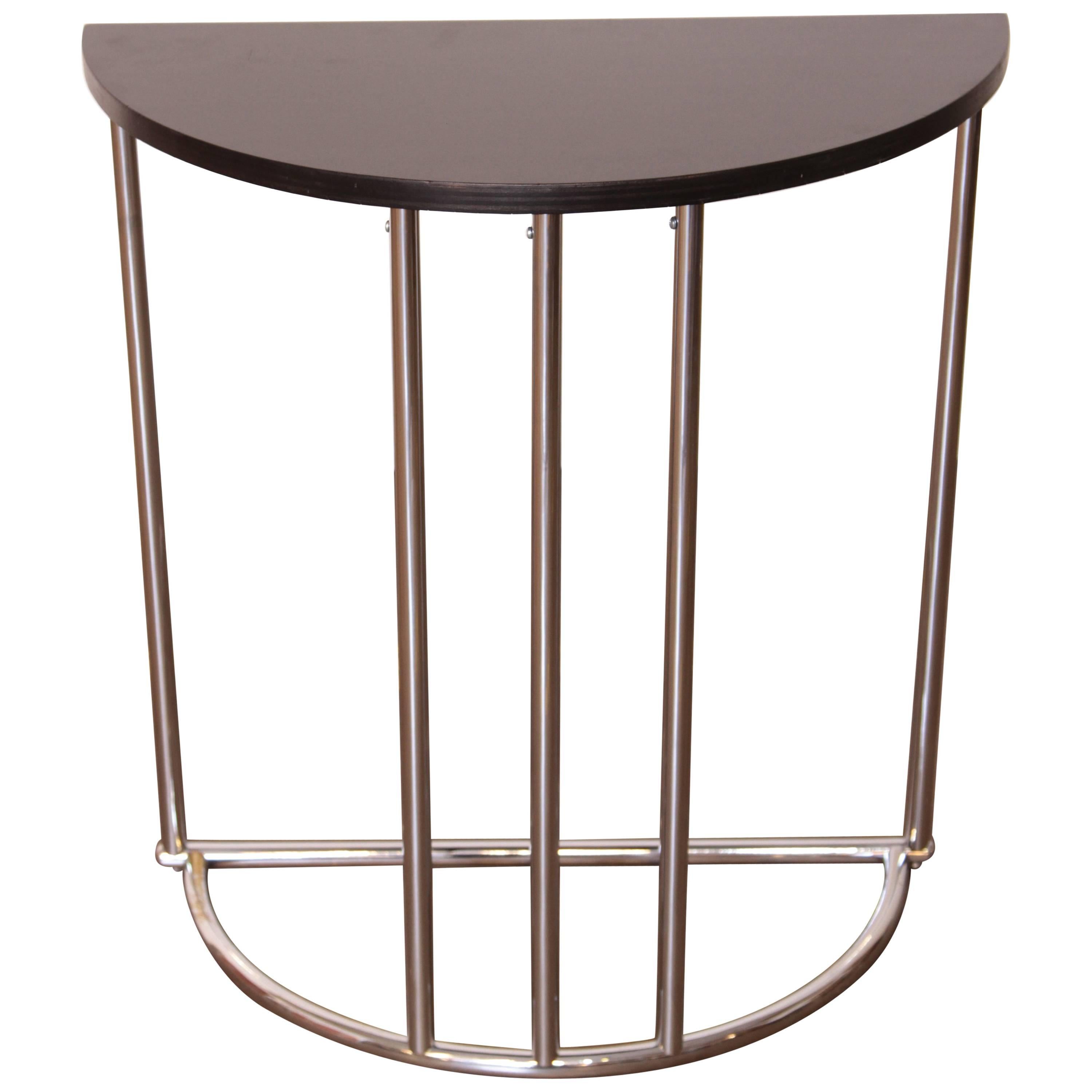 Machine Age Art Deco Demilune Console Table, Royalchrome Royal Metal For Sale