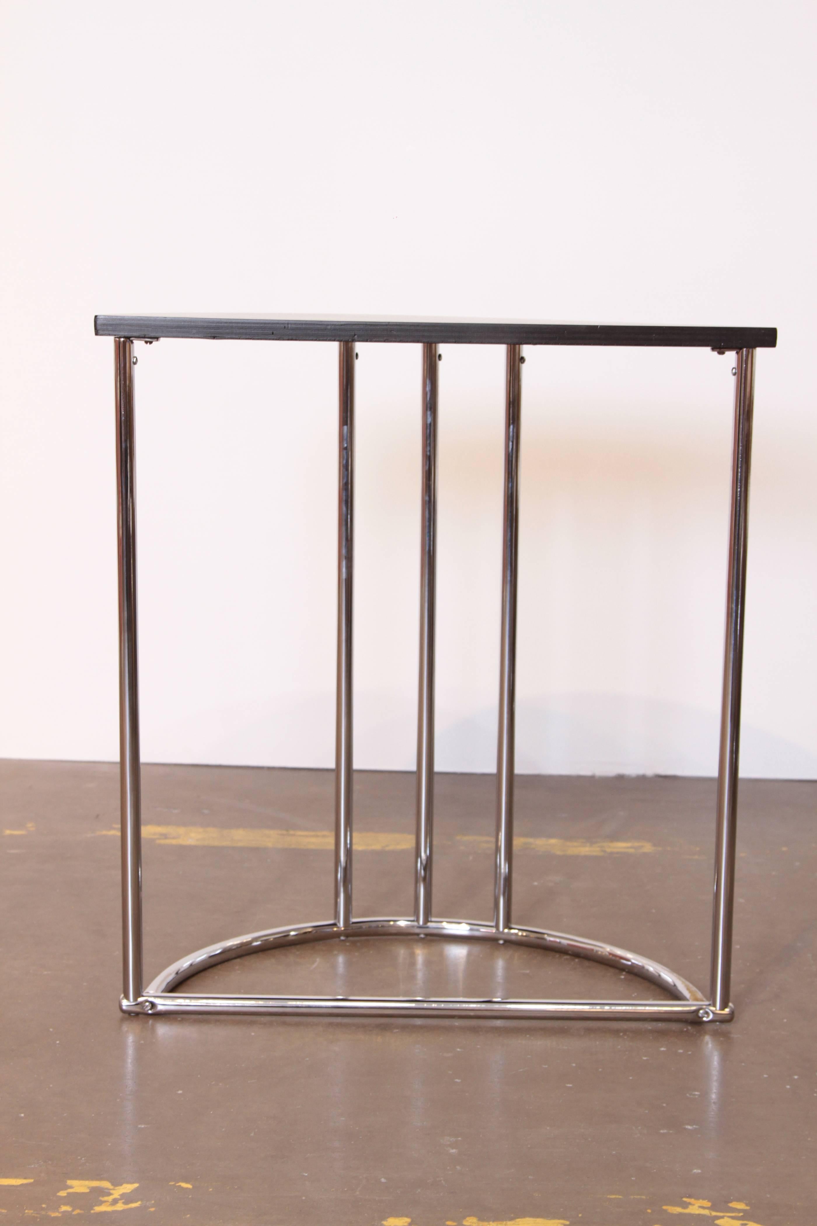 Machine Age Art Deco Demilune Console Table, Royalchrome Royal Metal For Sale 1