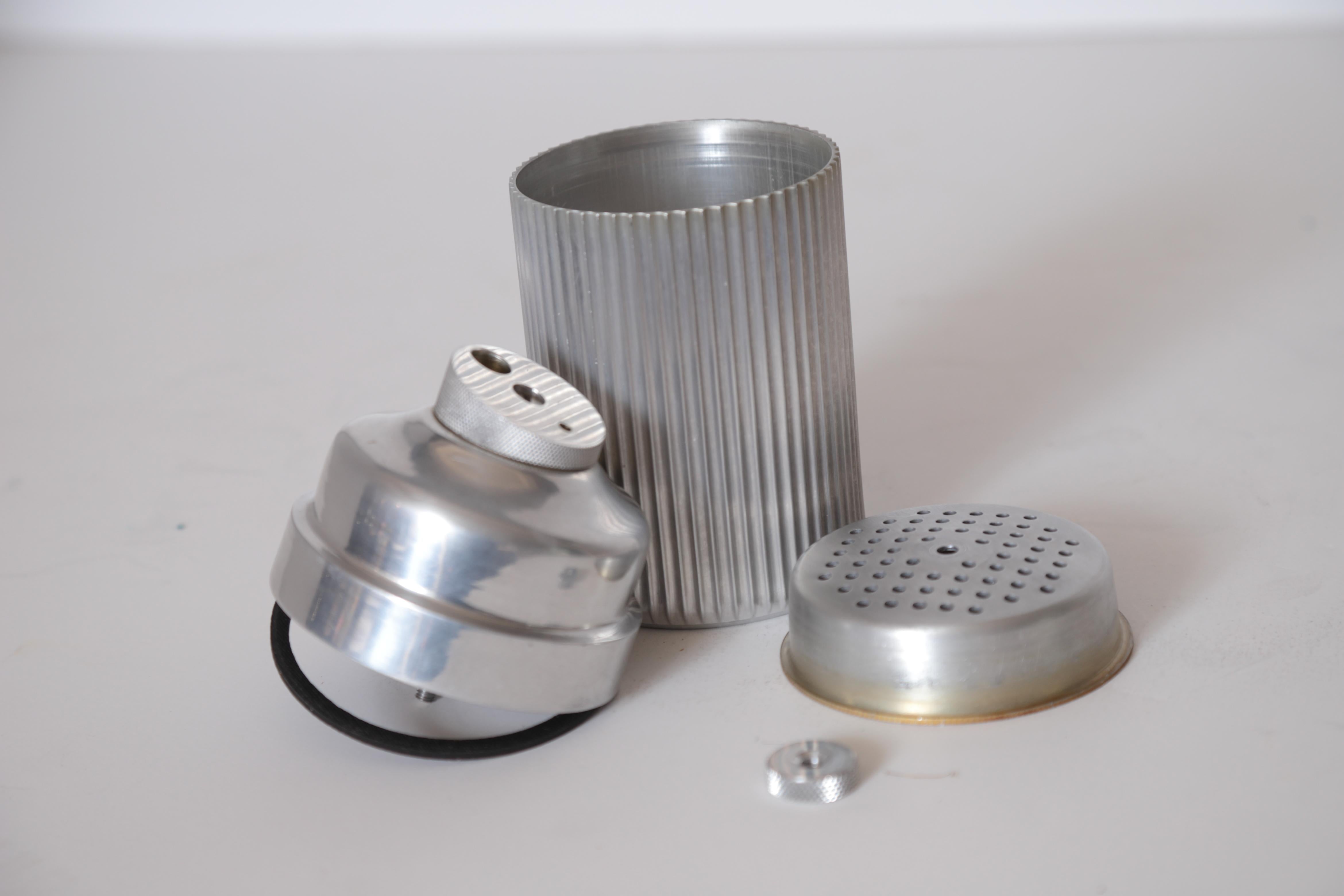 Machine-Made Machine Age Art Deco Eezee-Pour Cocktail Shaker Ribbed Aluminum, Emson Products