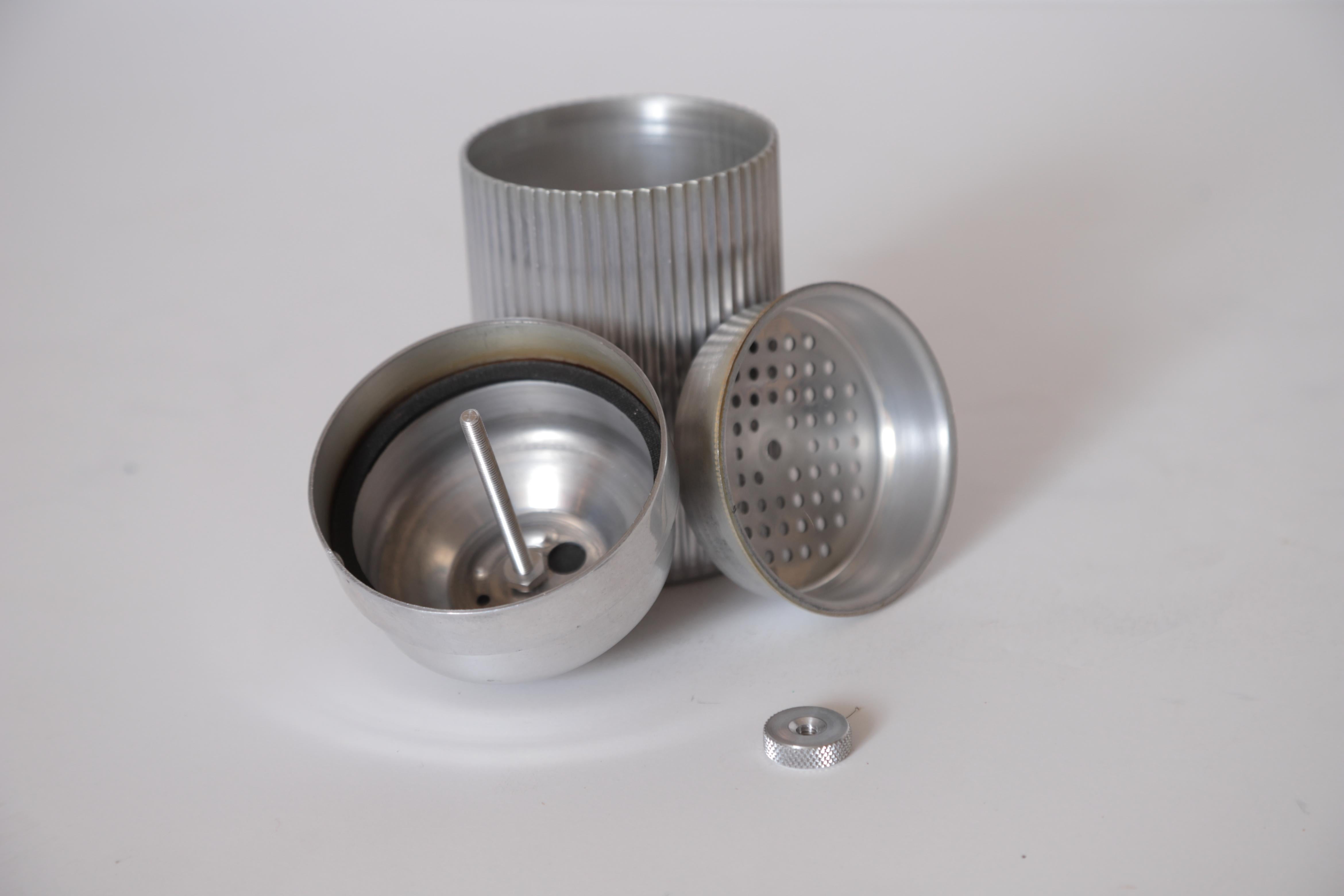 20th Century Machine Age Art Deco Eezee-Pour Cocktail Shaker Ribbed Aluminum, Emson Products