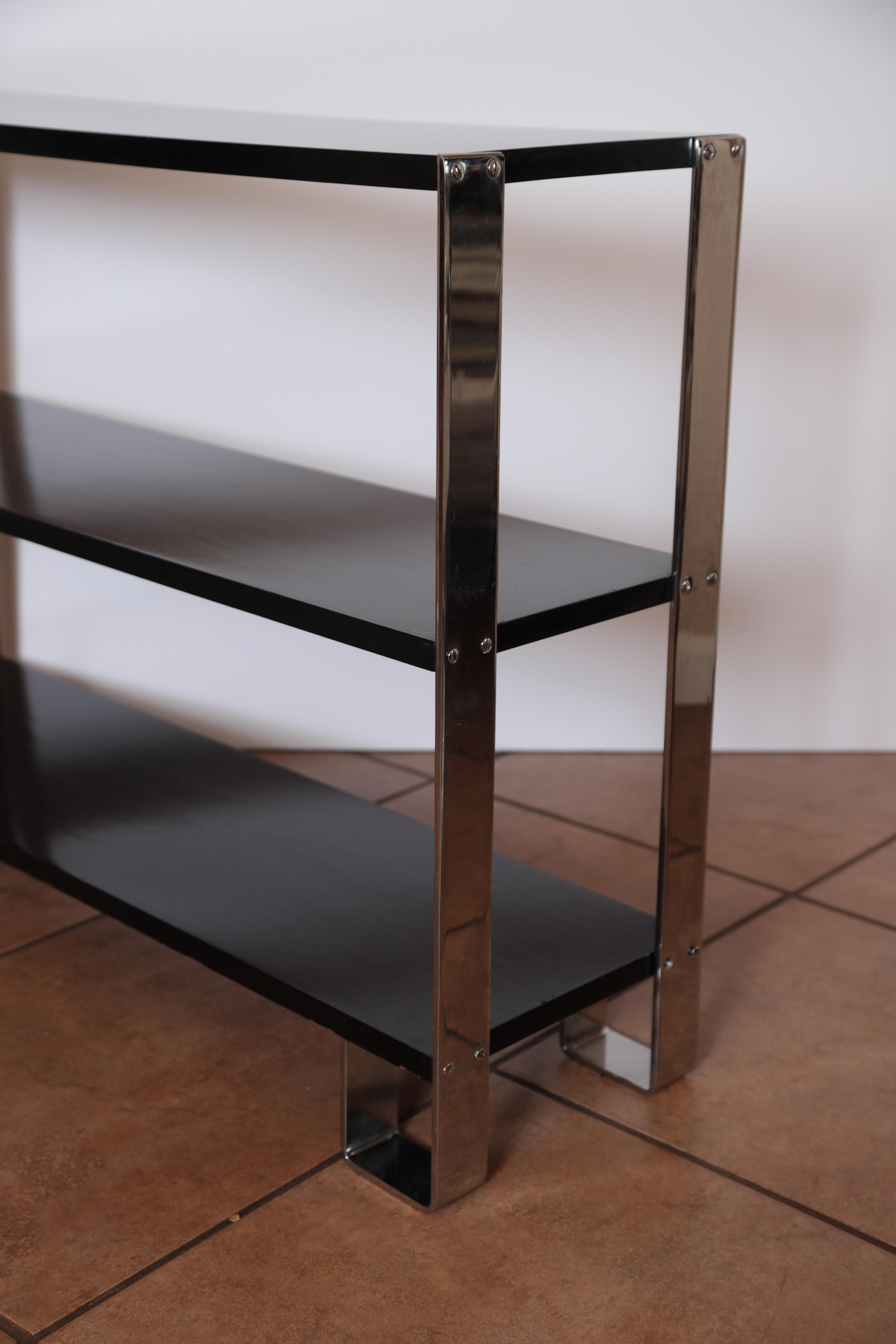 American Machine Age Art Deco Flat, Band Chrome Shelf, in the Manner of Donald Deskey For Sale
