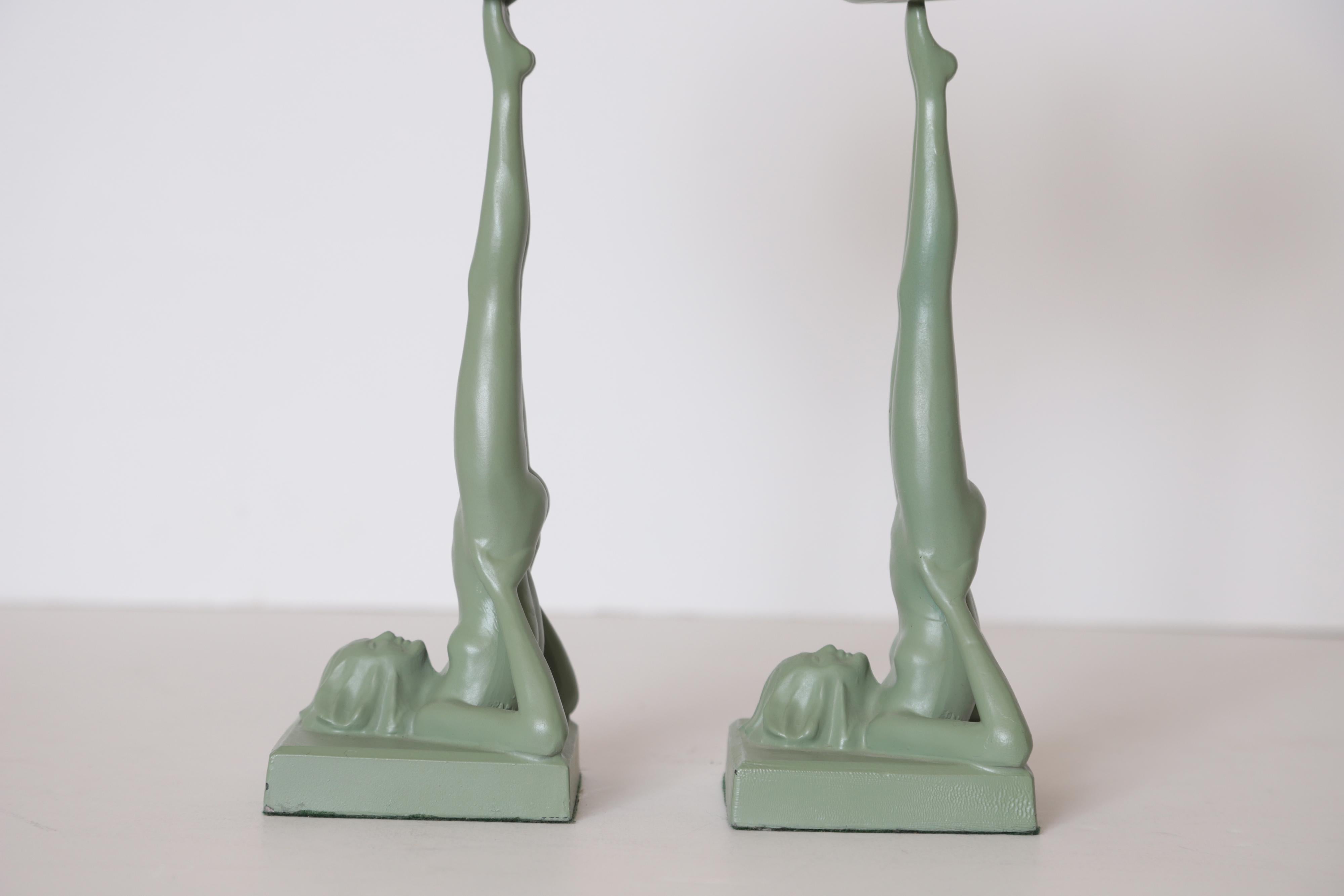 Mid-20th Century Machine Age Art Deco Frankart Pair of Ash Receivers # T325 Nude Sculpture