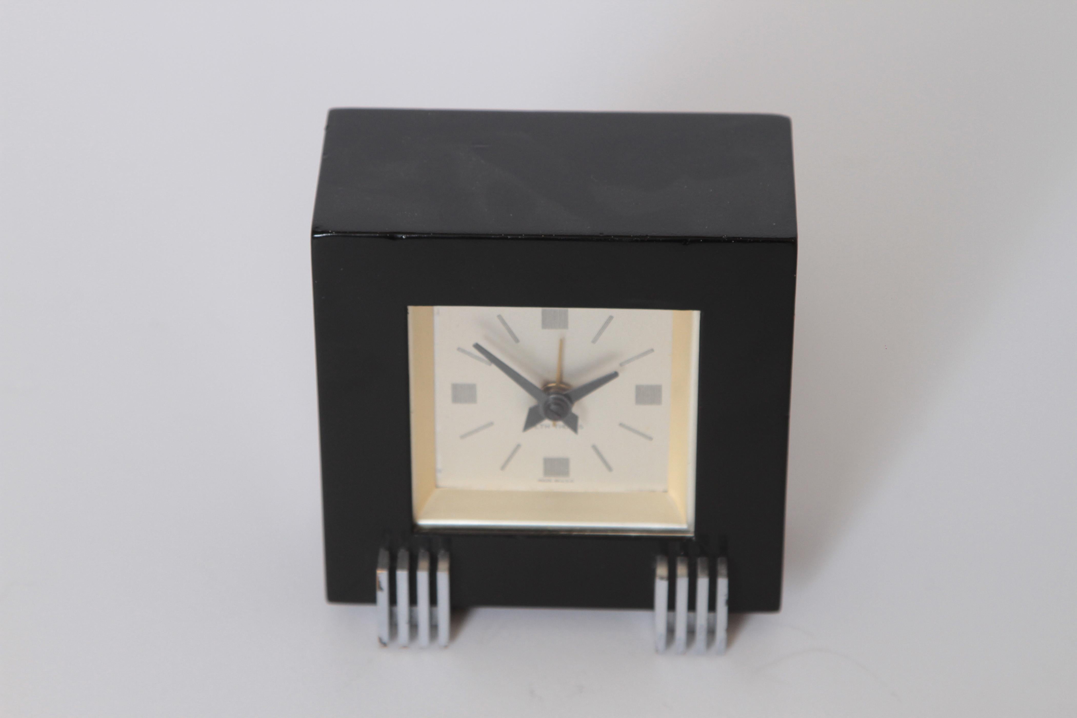 Glass Machine Age Art Deco Henry Dreyfuss for Seth Thomas Iconic Dickson Table Clock For Sale