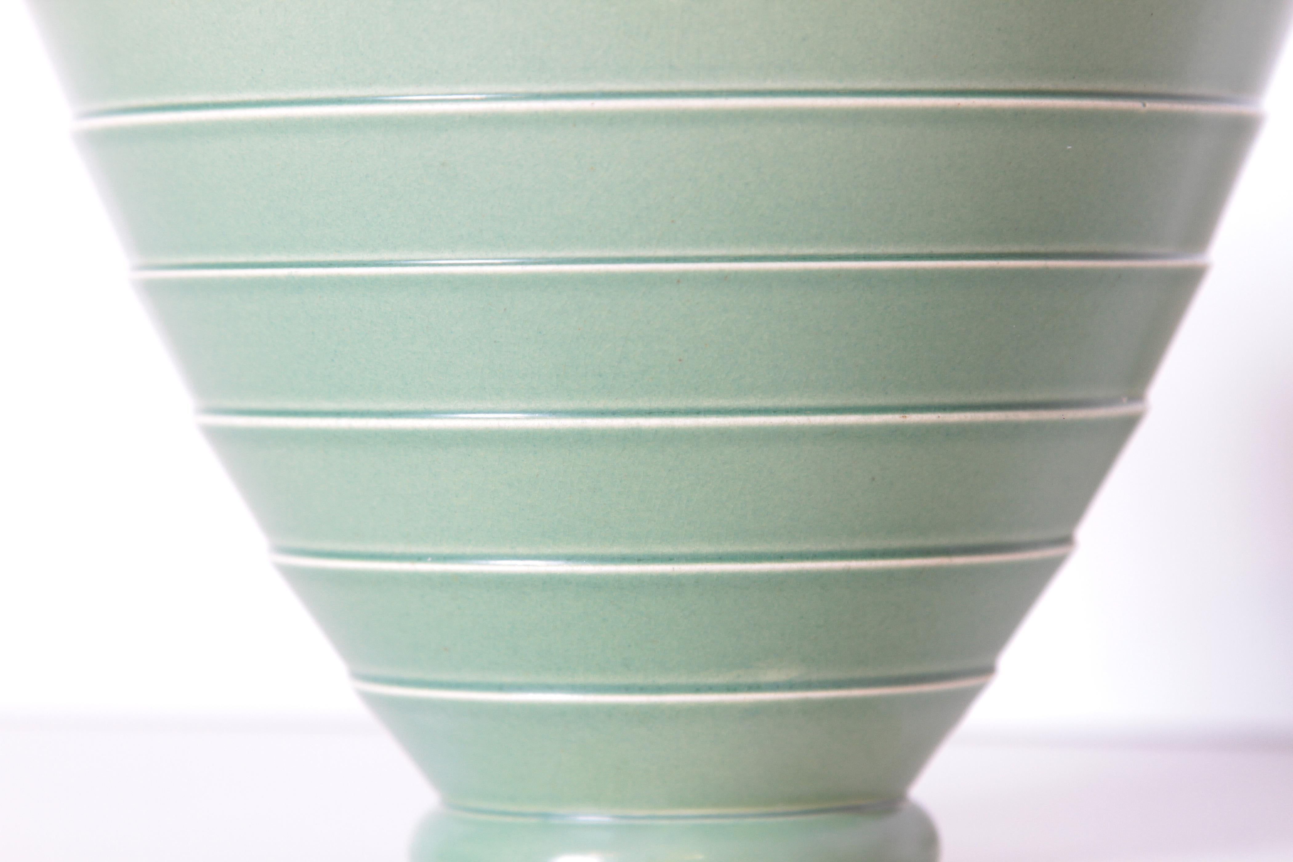 Glazed Machine Age Art Deco Keith Murray Wedgwood Vase, Engine-Turned Form For Sale