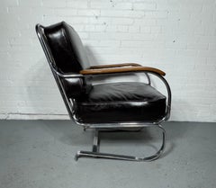 Machine Age / Art Deco Leather And Chrome Lounge Chair By Kem Weber/ Lloyd