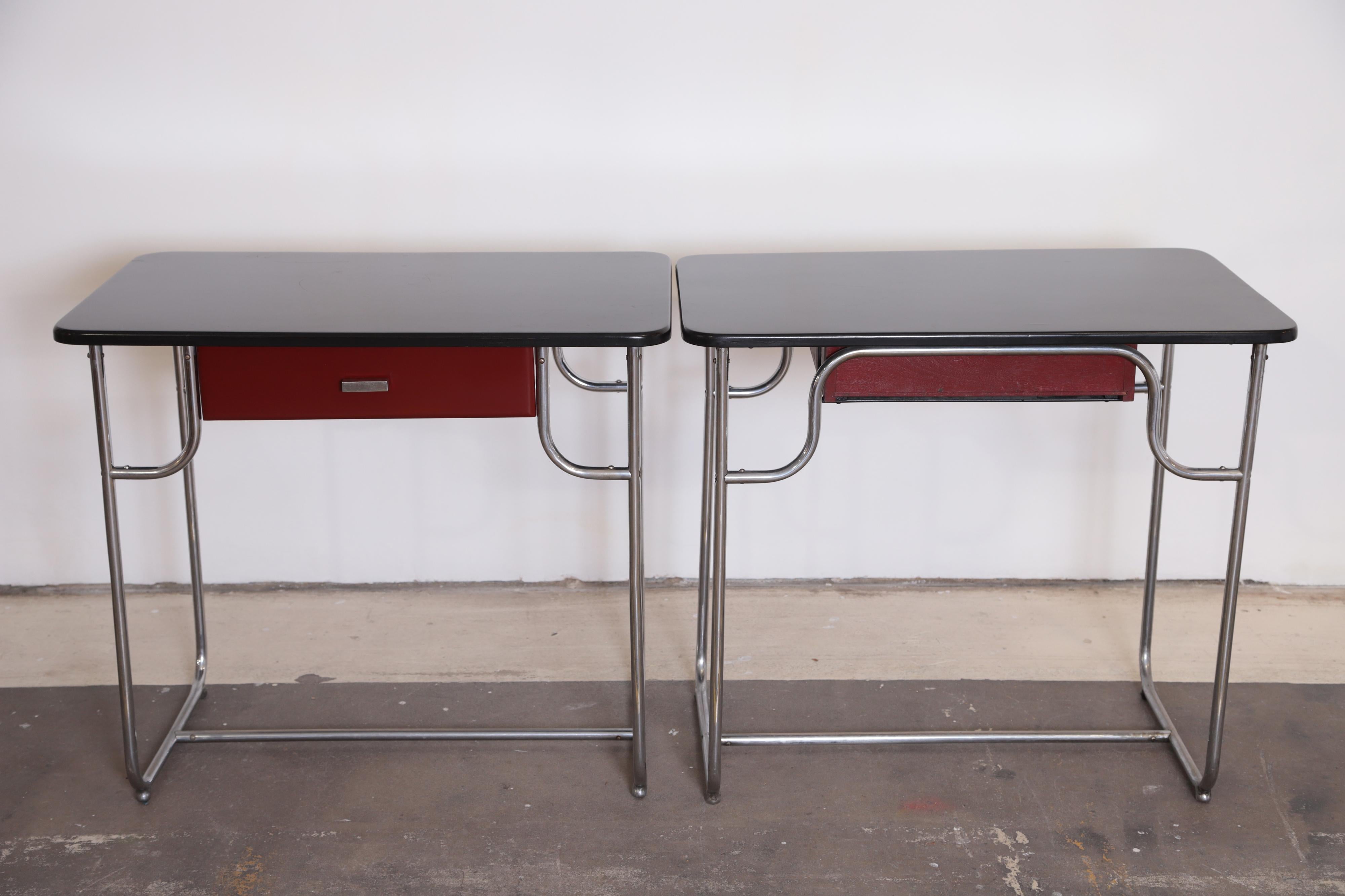 Machine Age Art Deco Lloyd Chromium Furniture Desk Set, Two Desks / Two Chairs For Sale 1