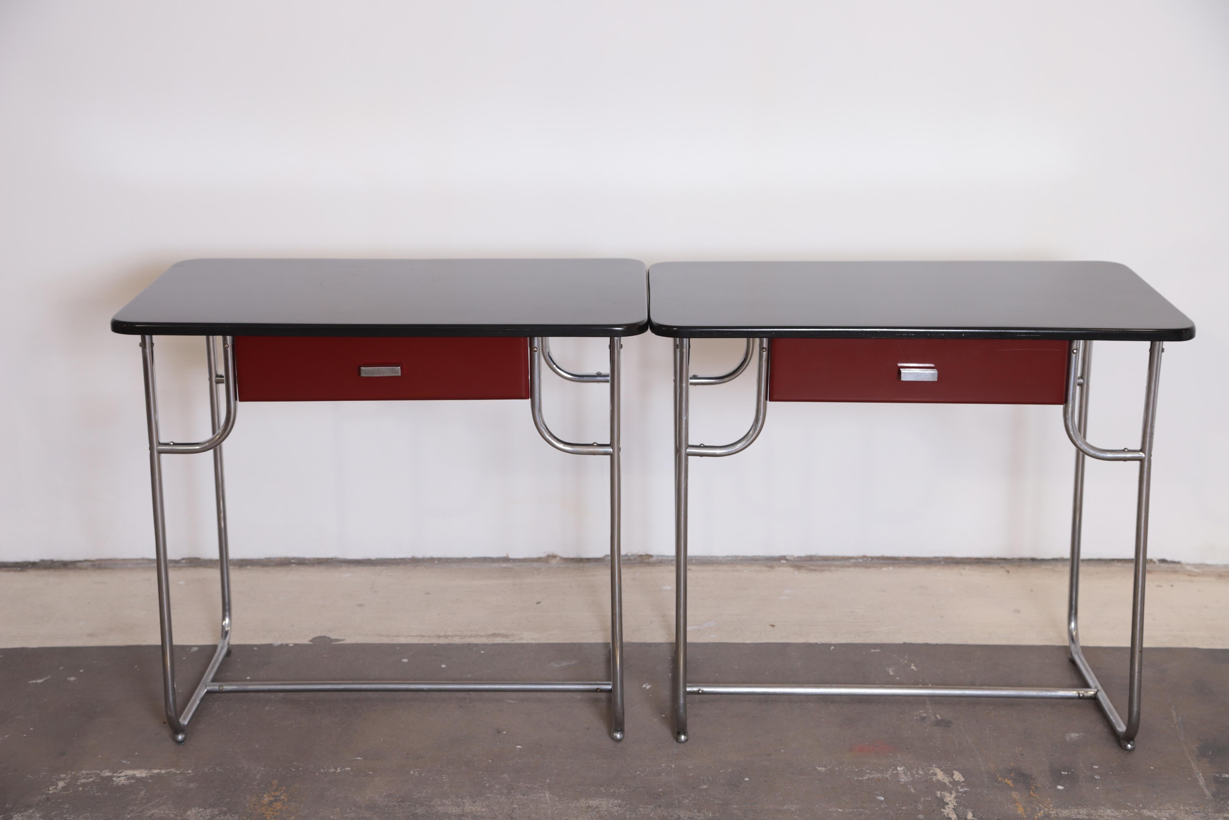 Machine Age Art Deco Lloyd Chromium Furniture Desk Set, Two Desks / Two Chairs For Sale 2