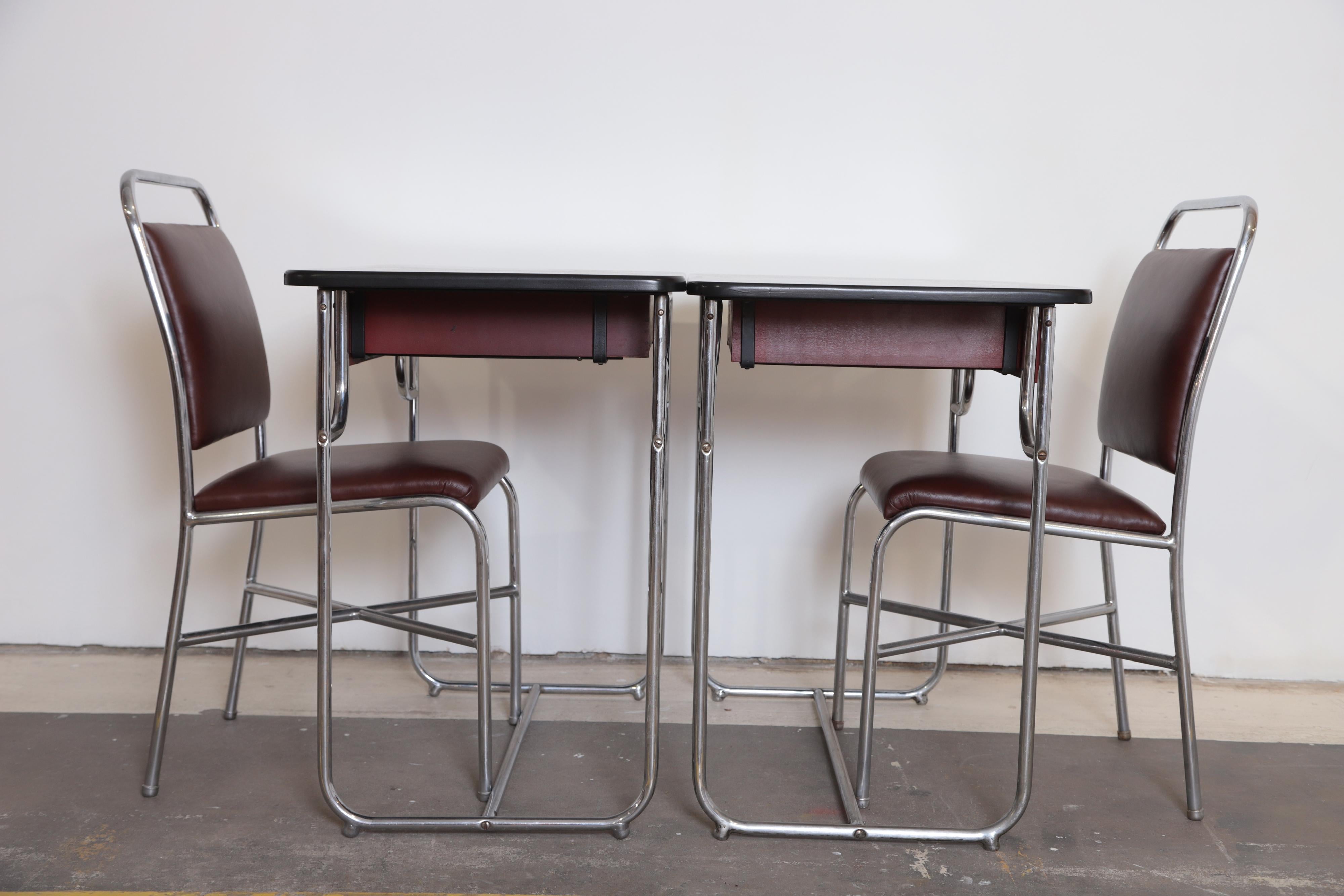 Machine Age Art Deco Lloyd Chromium Furniture Desk Set, Two Desks / Two Chairs For Sale 6