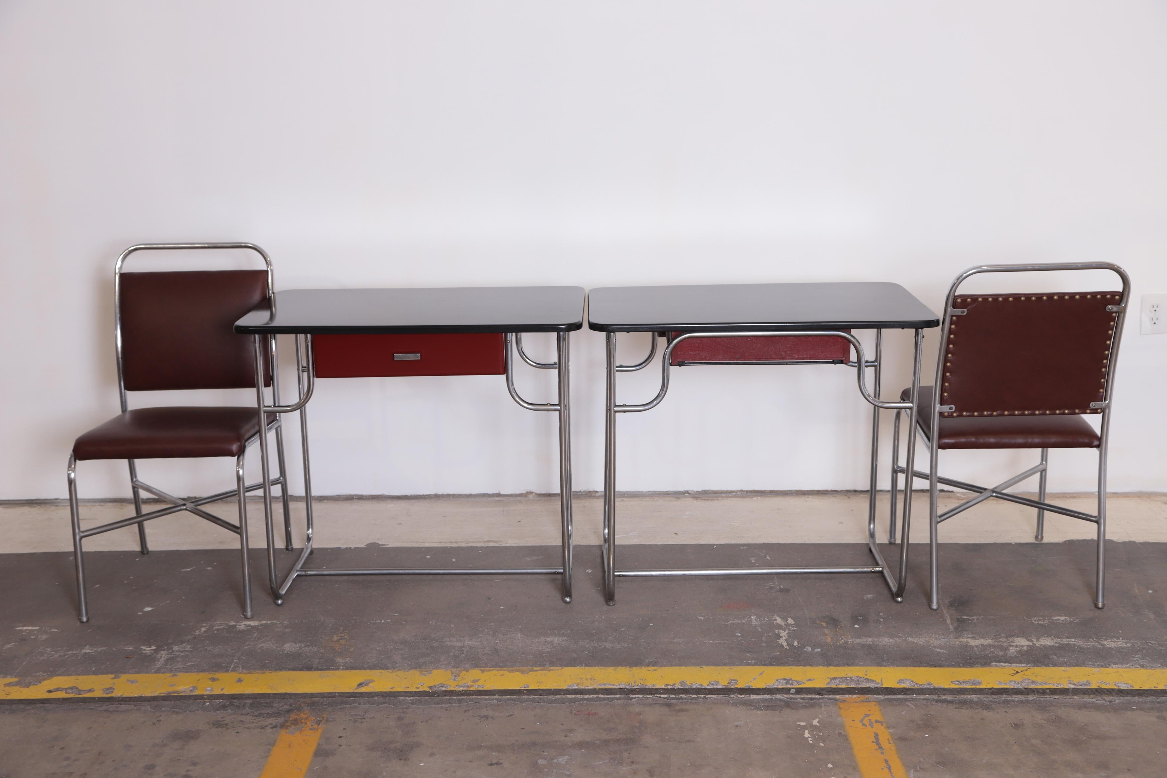 Machine Age Art Deco Lloyd Chromium Furniture Desk Set, Two Desks / Two Chairs For Sale 9