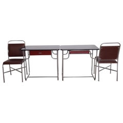 Machine Age Art Deco Lloyd Chromium Furniture Desk Set, Two Desks / Two Chairs