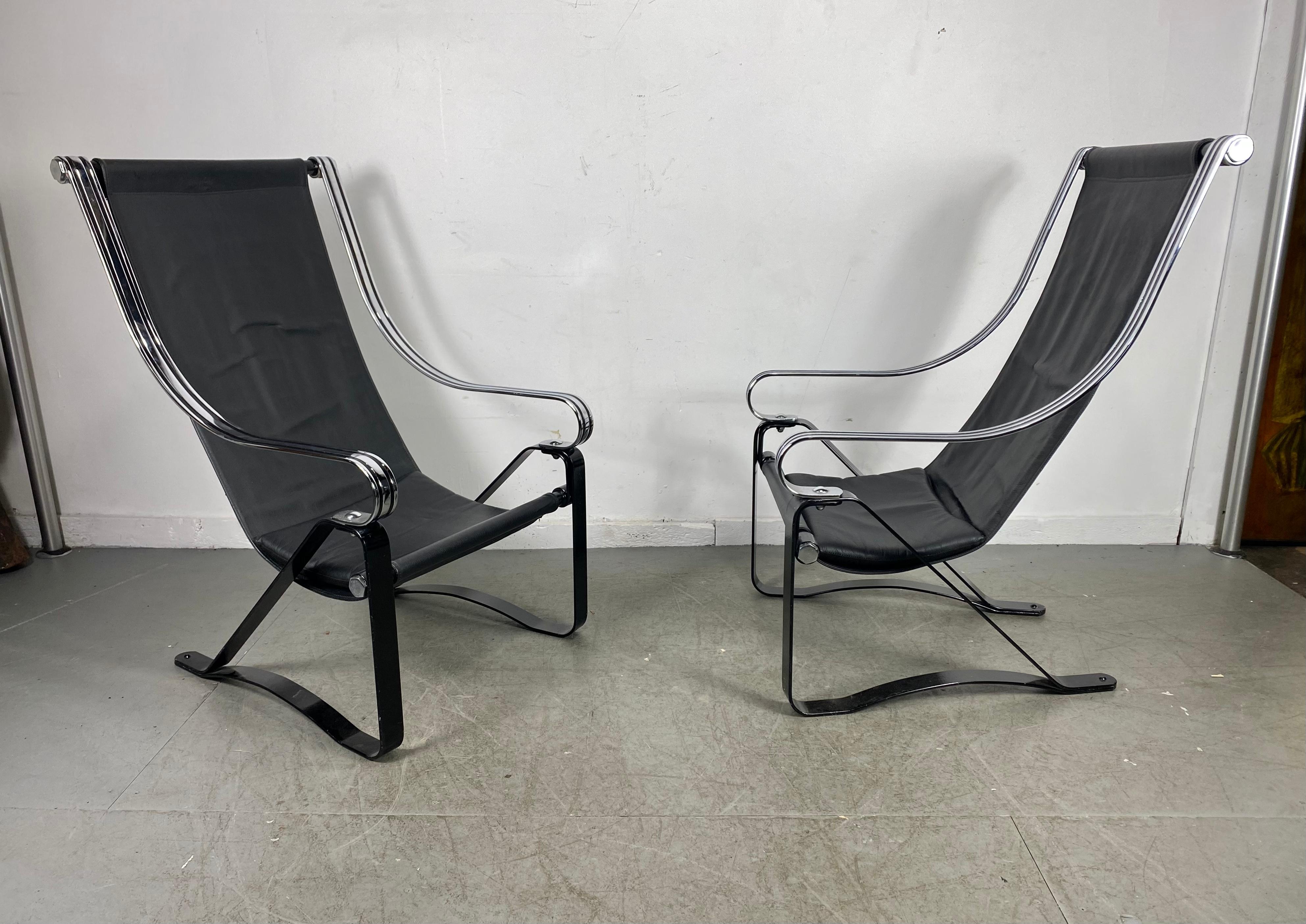 Machine Age, Art Deco McKay Craft Cantilevered Sling Lounge Chairs 4