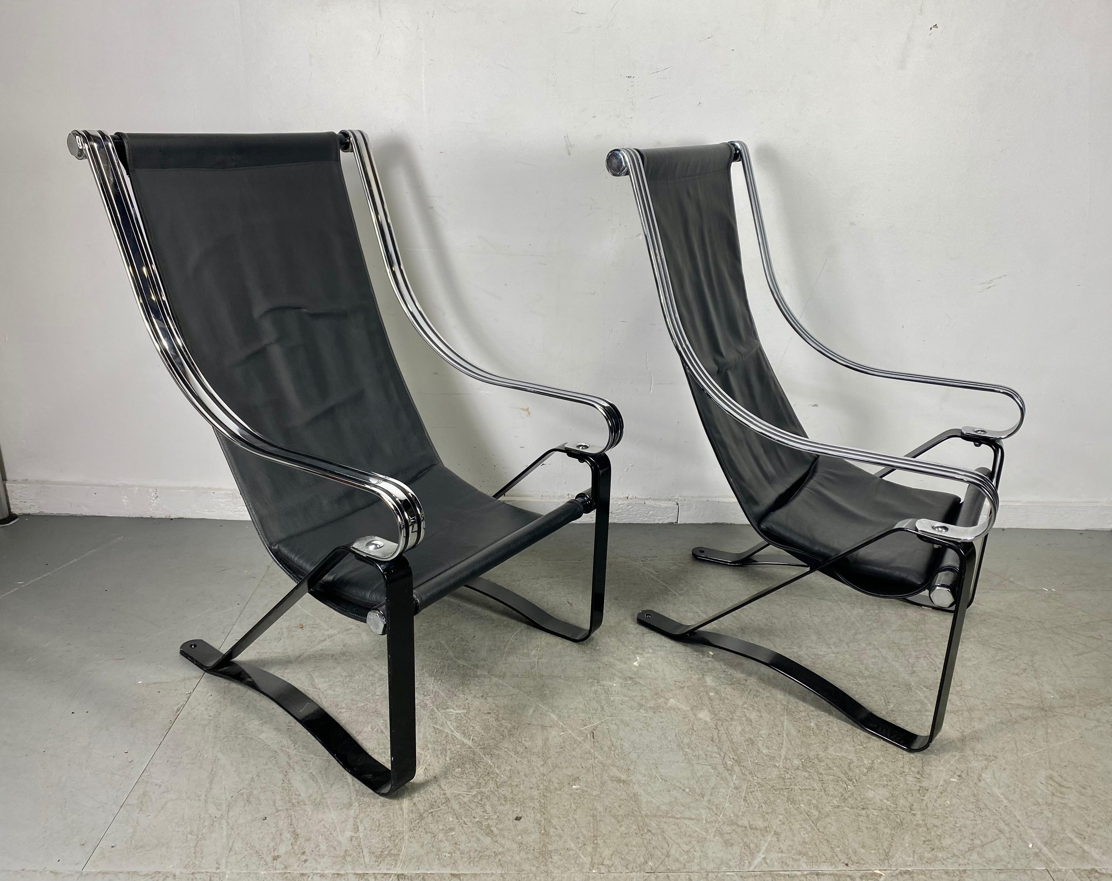 American Machine Age, Art Deco McKay Craft Cantilevered Sling Lounge Chairs