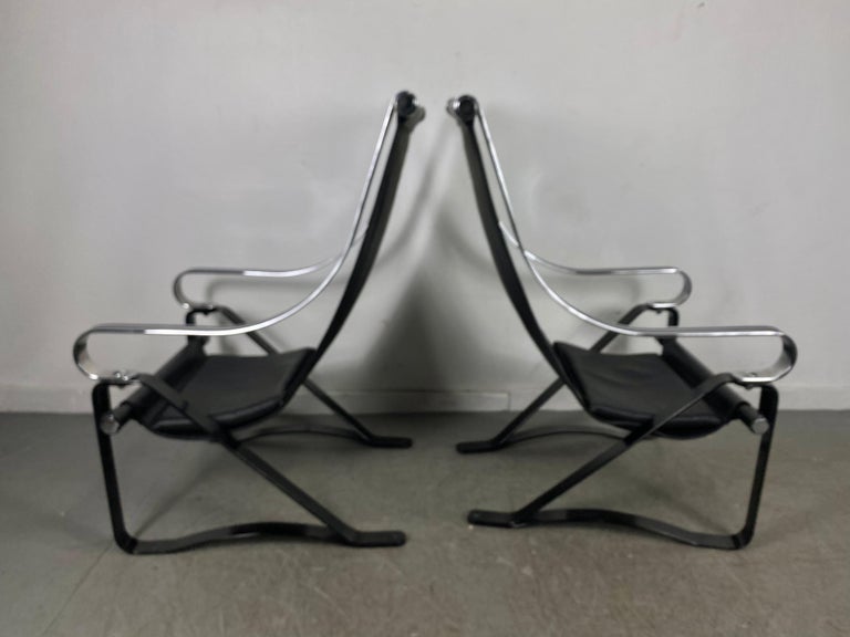 Machine Age, Art Deco McKay Craft Cantilevered Sling Lounge Chairs In Good Condition For Sale In Buffalo, NY