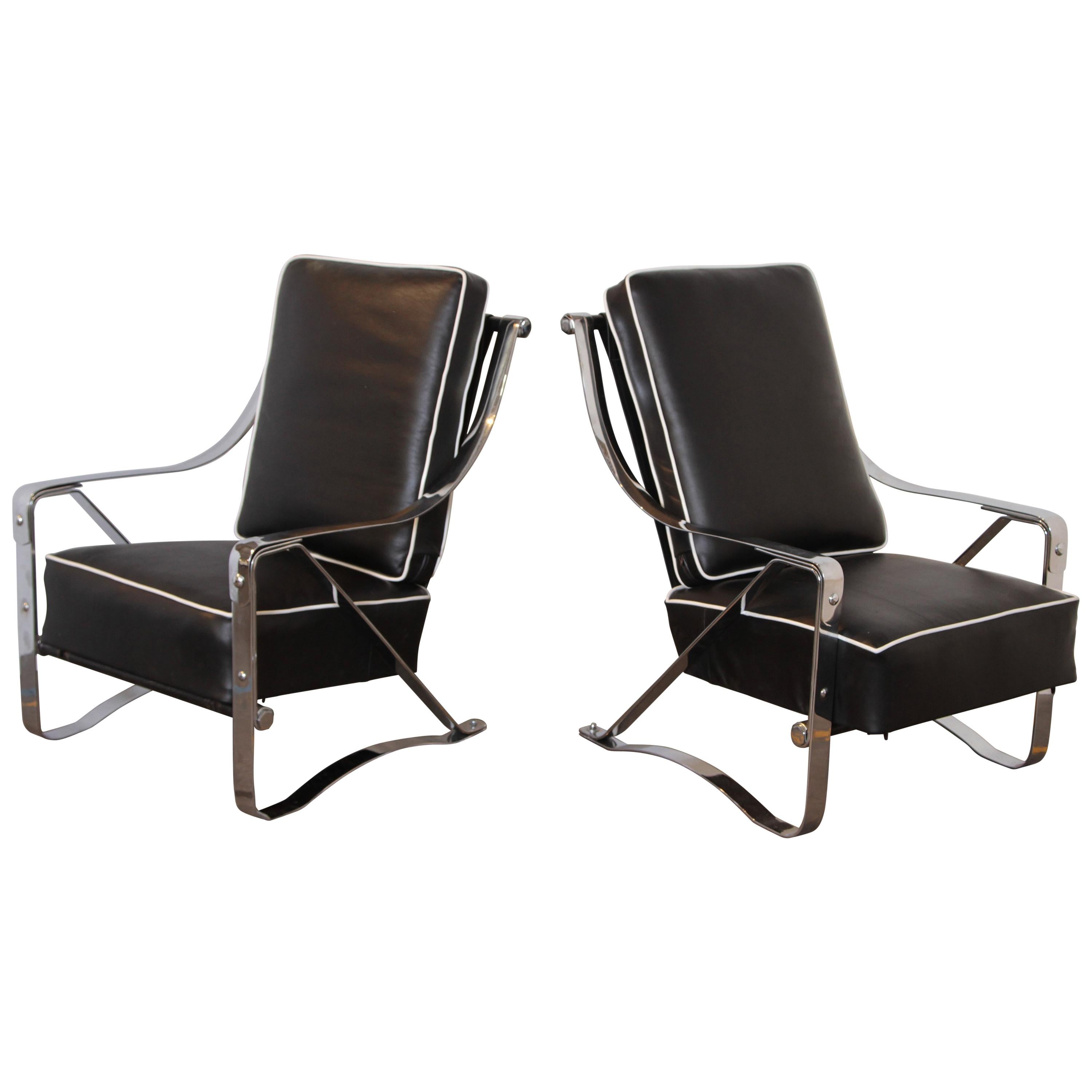 Machine Age Art Deco McKay Craft Streamline Pair of Cantilevered Lounge Chairs For Sale