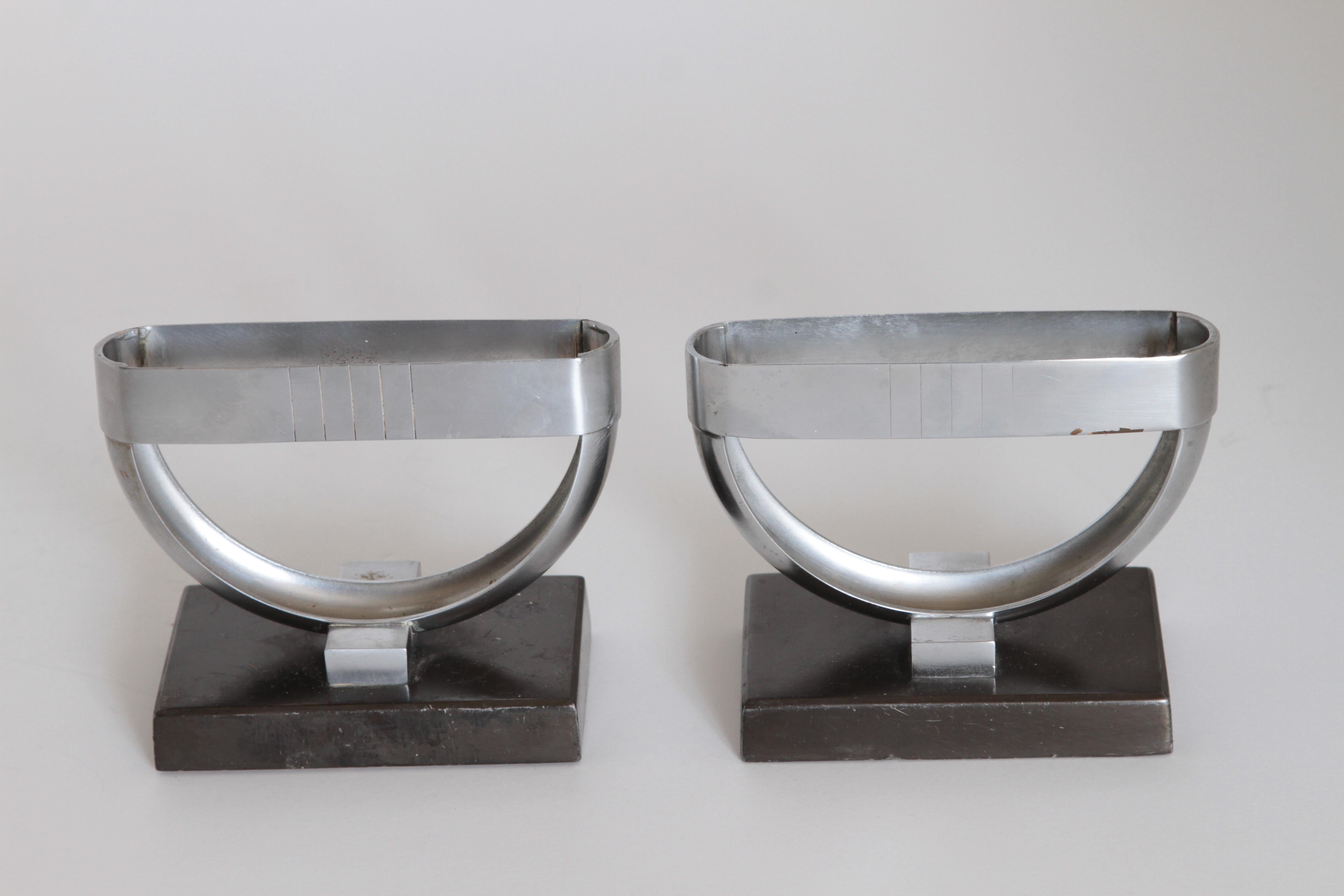 Machine Age Art Deco Norman Bel Geddes Pair Revere Crescent Candlestick Holders

Designed for 
