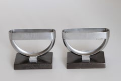 Machine Age Art Deco  Norman Bel Geddes Pair Revere Crescent Candlestick Holders