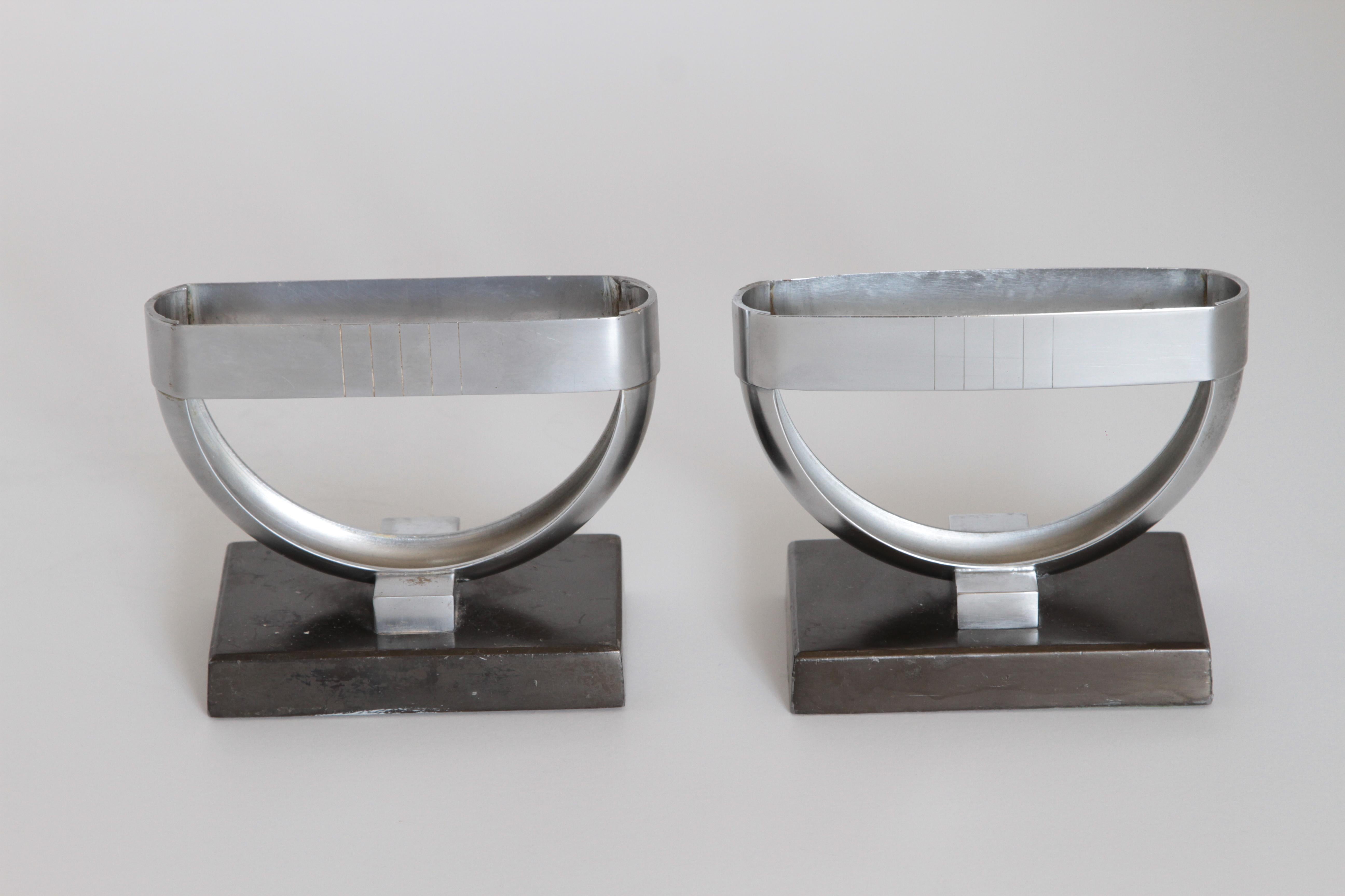 Machine Age Art Deco  Norman Bel Geddes Pair Revere Crescent Candlestick Holders For Sale 1
