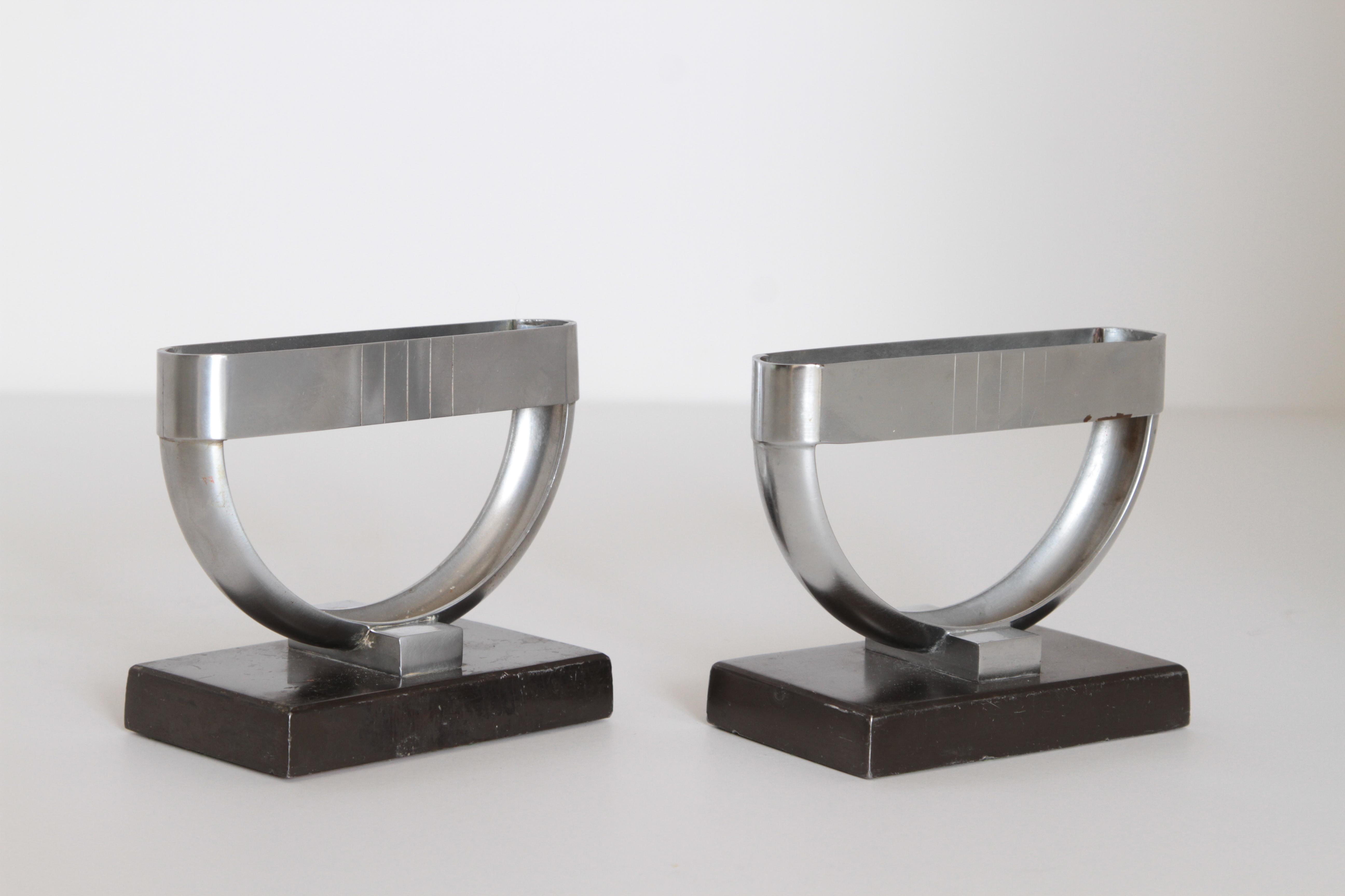 Machine Age Art Deco  Norman Bel Geddes Pair Revere Crescent Candlestick Holders For Sale 2