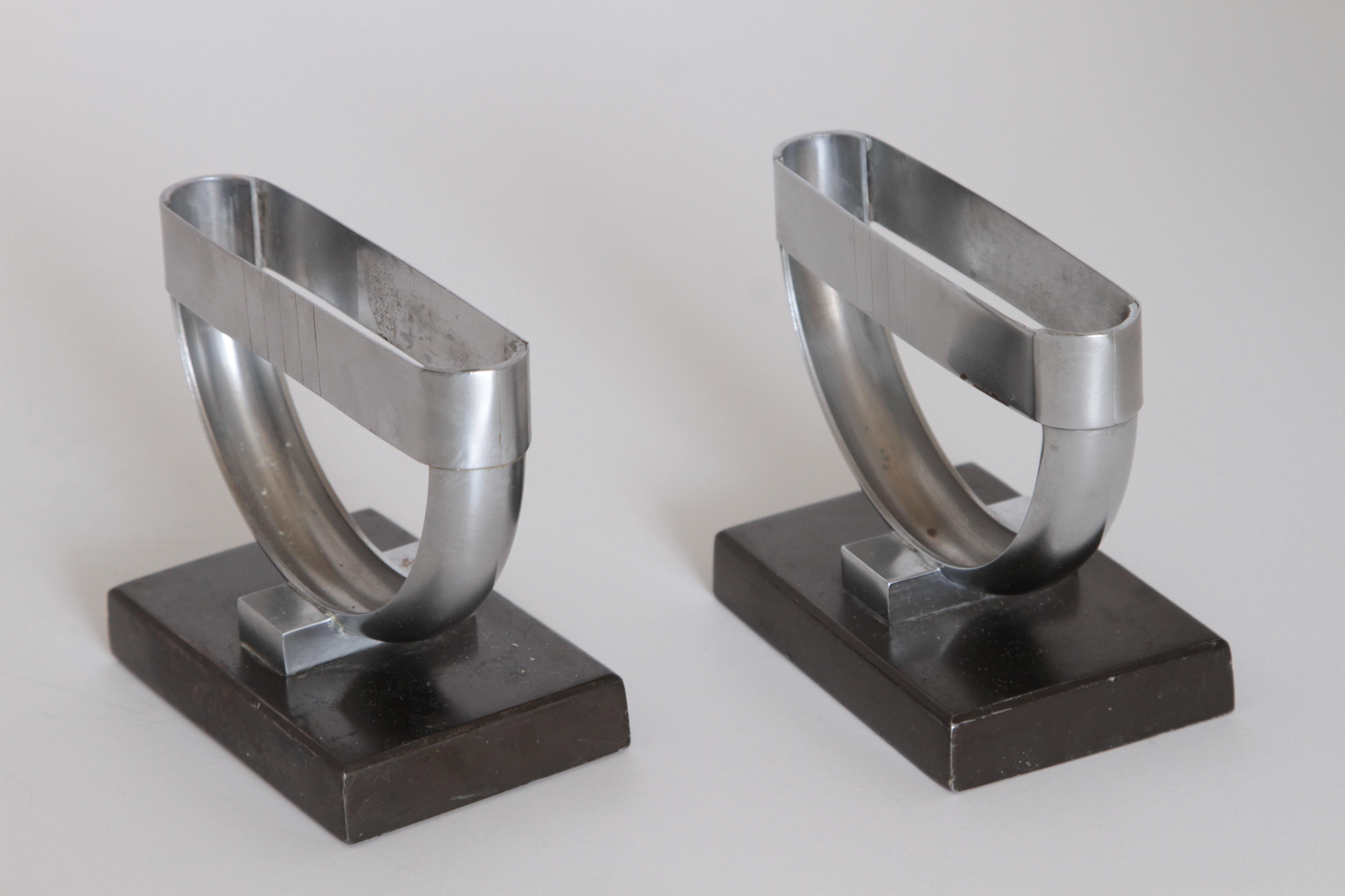Machine Age Art Deco  Norman Bel Geddes Pair Revere Crescent Candlestick Holders For Sale 3