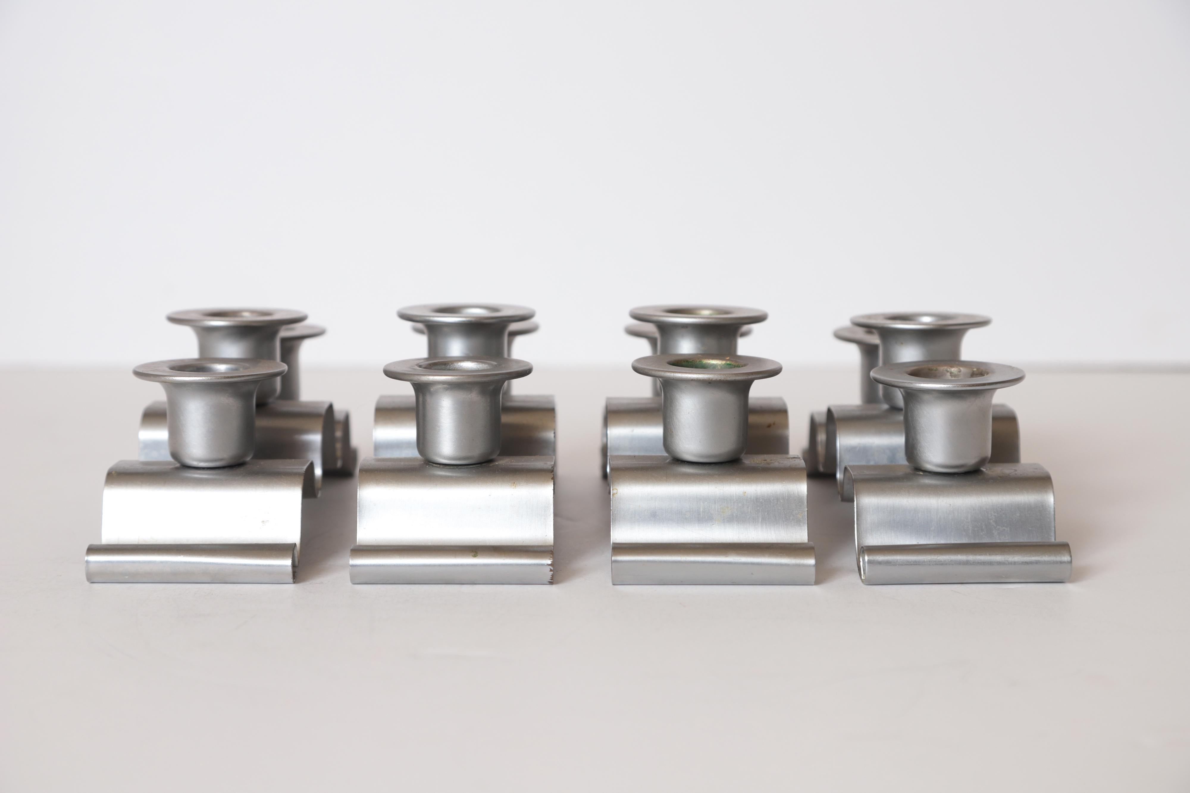 Plated Machine Age Art Deco Norman Bel Geddes Revere Tuxedo Candlestick Holders, Set 4 For Sale