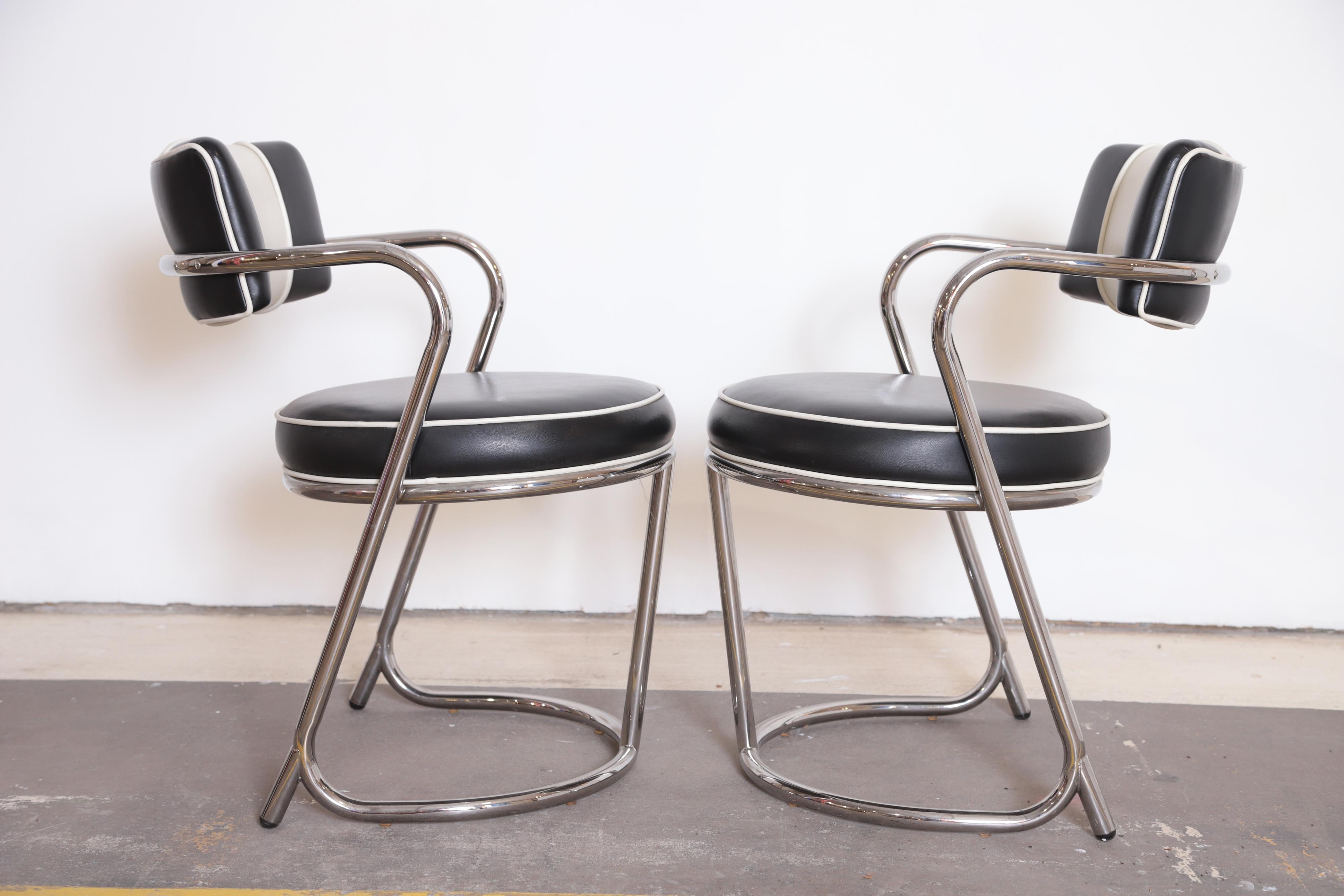 Machine Age Art Deco JAZZ Armchairs, Manner of Donald Deskey, Royalchrome, Pair In Good Condition In Dallas, TX