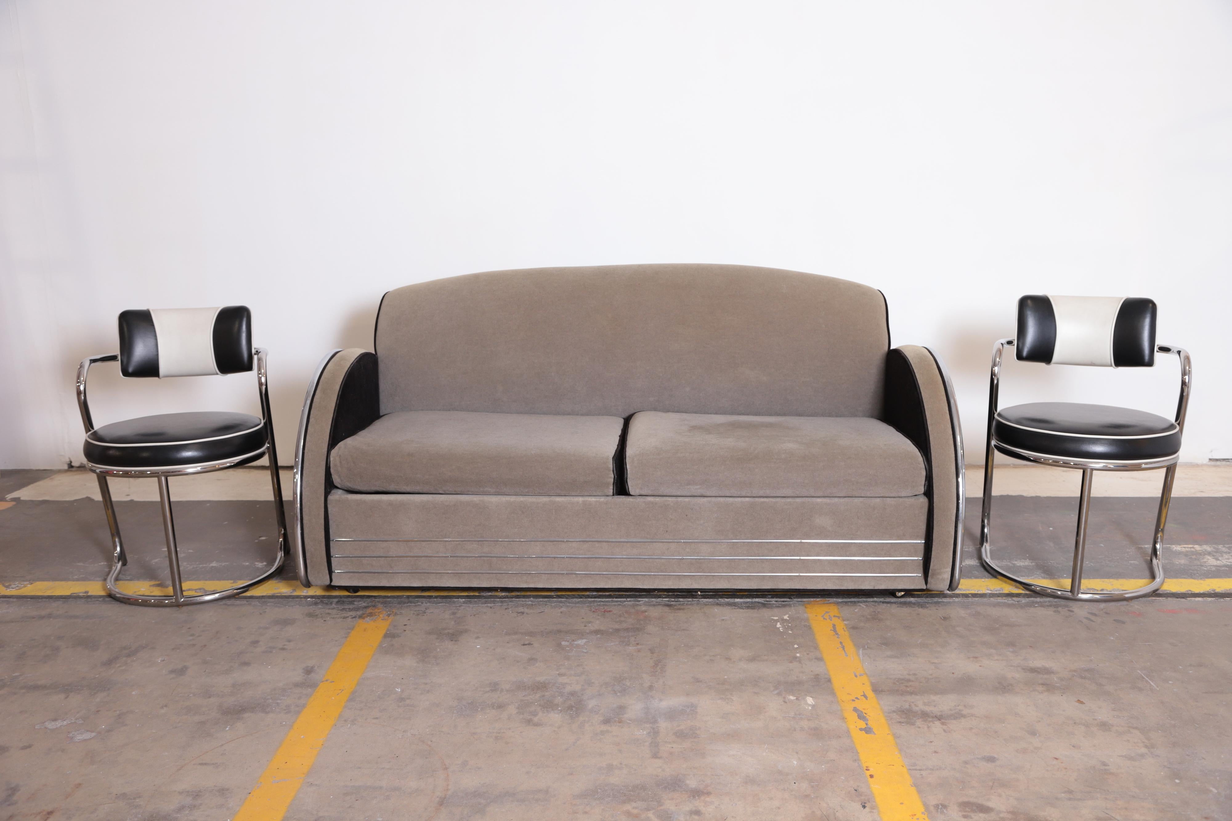 Machine Age Art Deco Jazz Sofa, Manner of Donald Deskey, Royalchrome 10