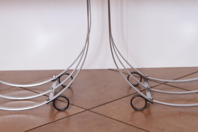 Machine Age Art Deco Pair McKay Inlaid Aluminum End Tables McKaycraft