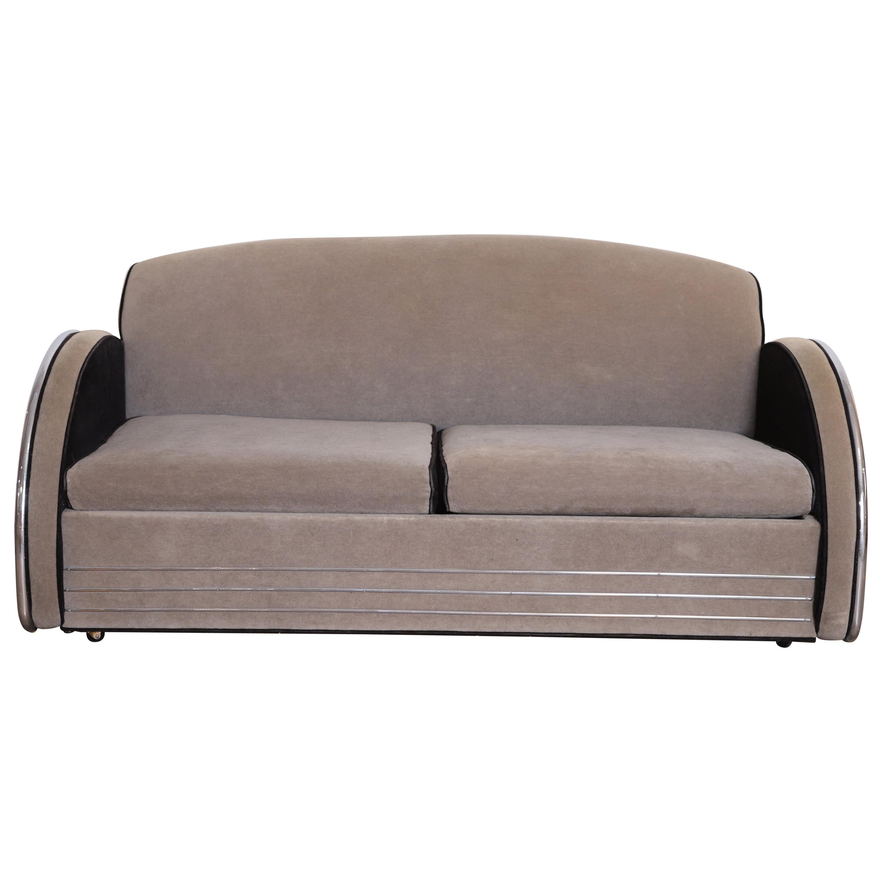 Machine Age Art Deco Jazz Sofa, Manner of Donald Deskey, Royalchrome