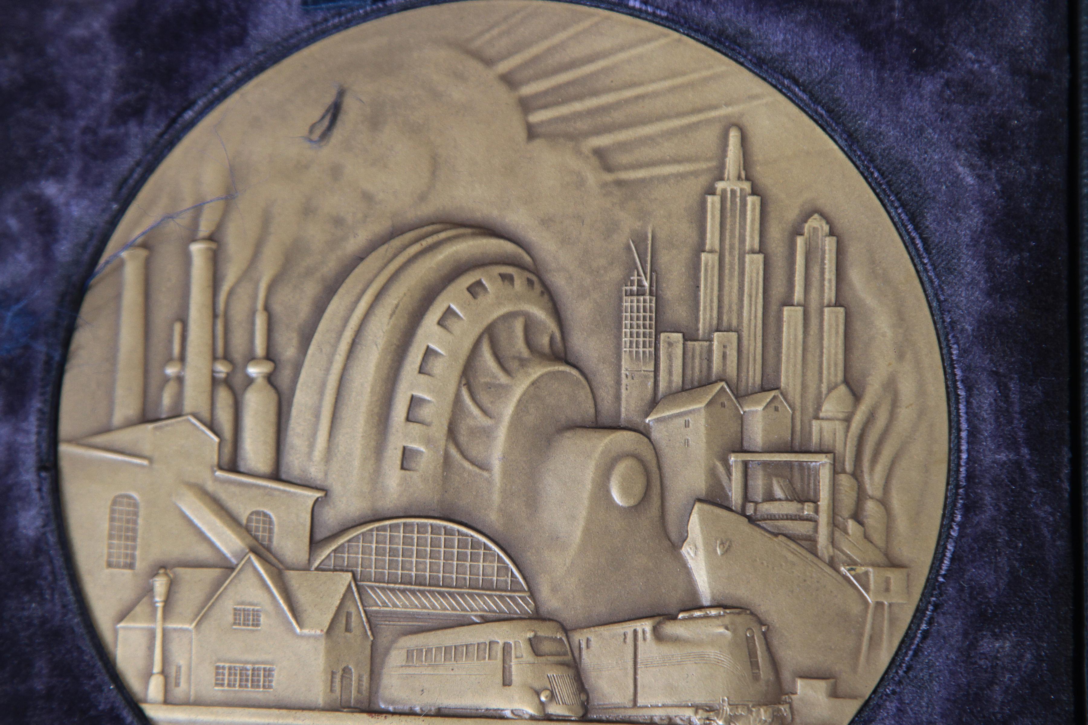 American Machine Age Art Deco Rene Chambellan Medallion, Rare Oversized Westinghouse For Sale