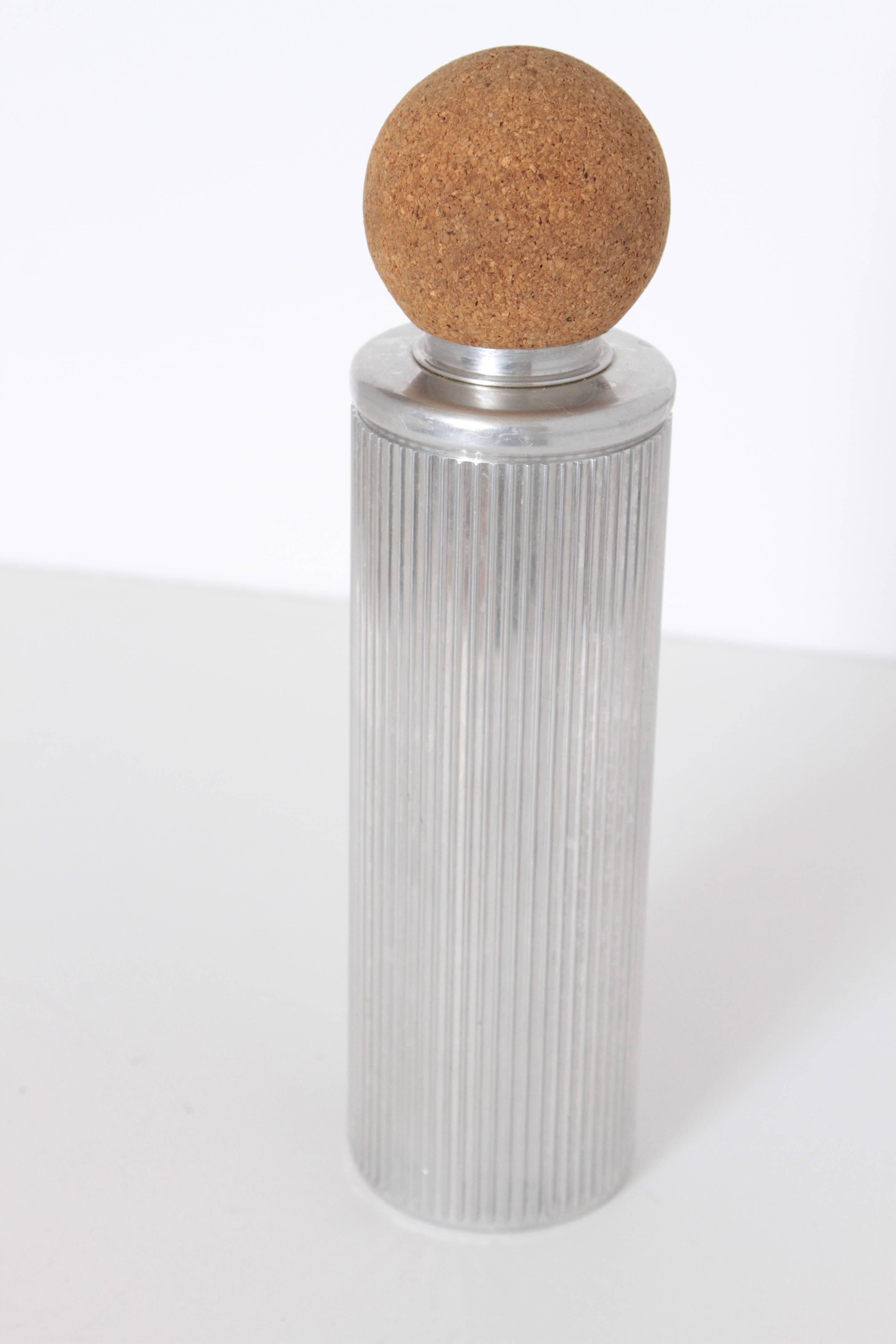 Machine Age Art Deco ribbed cocktail shaker, machined aluminum and cork, after Russel Wright

Rare 12.5