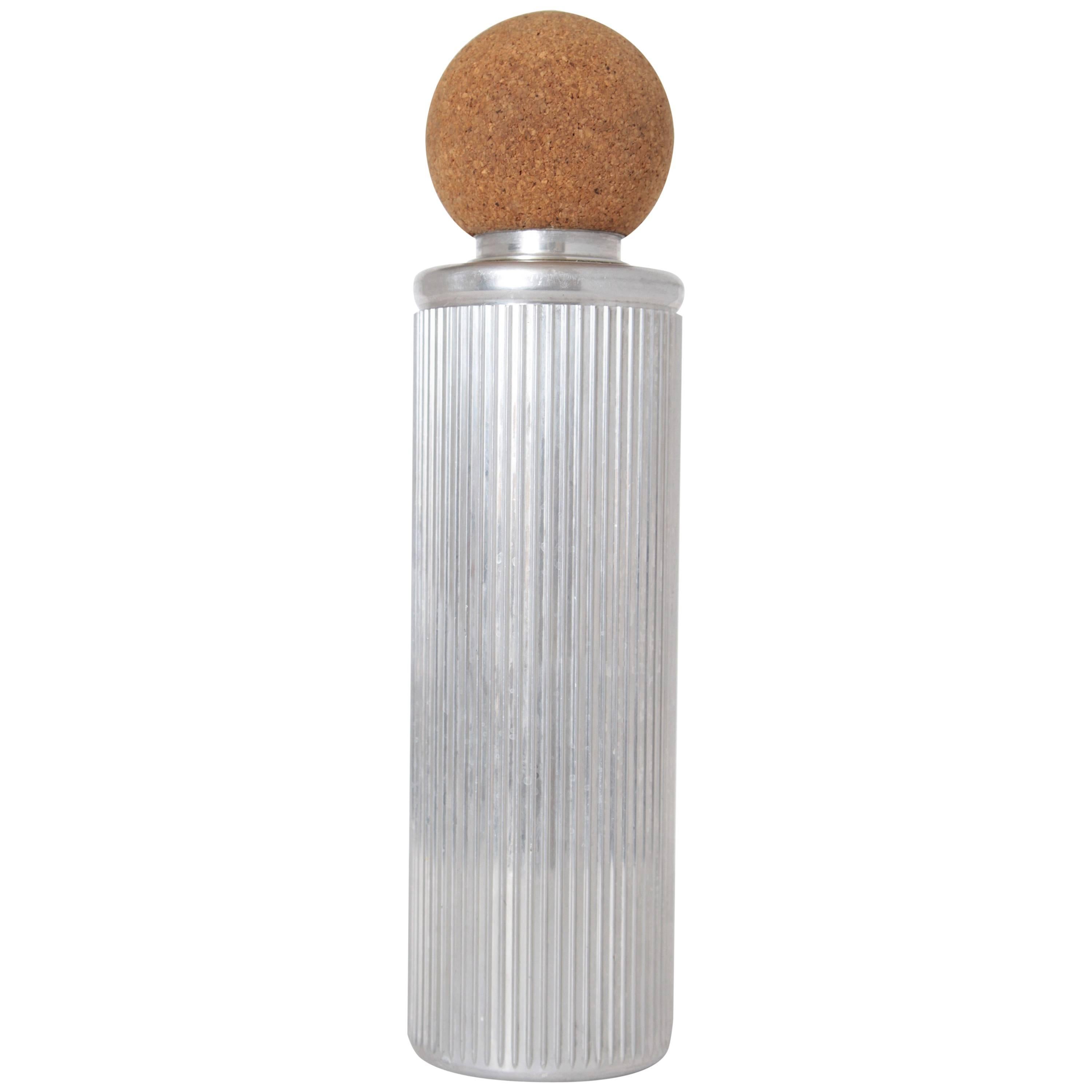 Machine Age Art Deco Ribbed Cocktail Shaker Aluminum / Cork, after Russel Wright