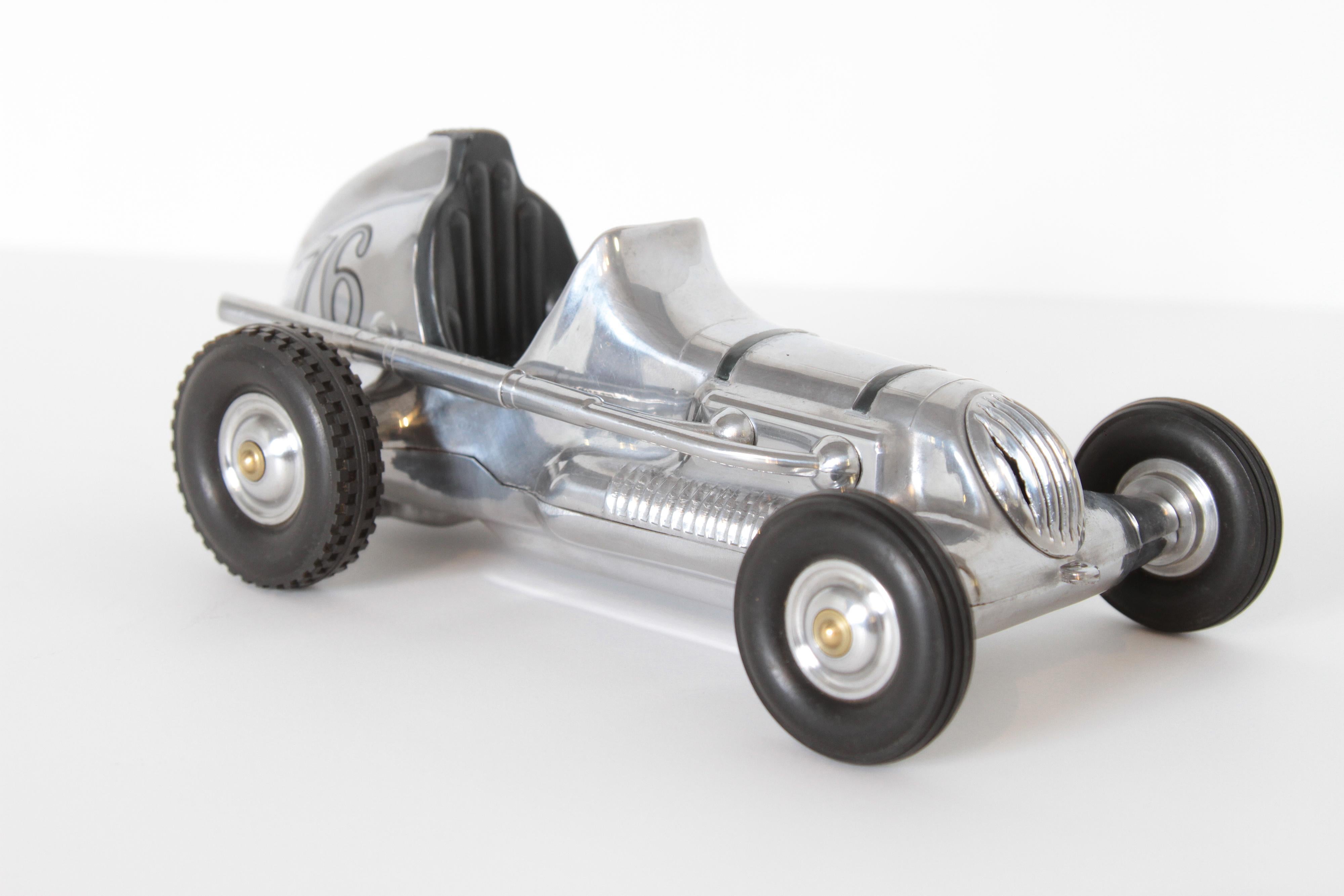 Aluminum Machine Age Art Deco Roy Cox Thimbledrome Polished Aluminium Tether / Push Car For Sale