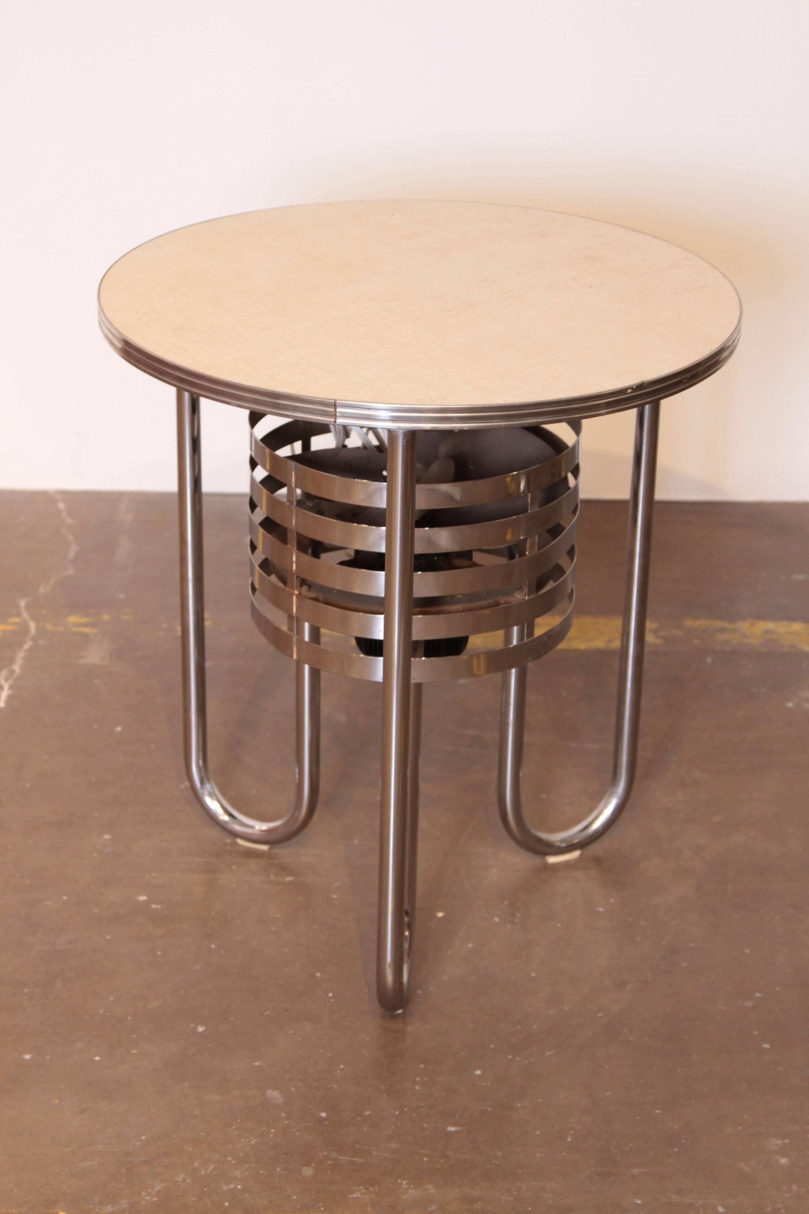 American Machine Age Art Deco Royalchrome Fan Table Royal Metal and Kisco Company