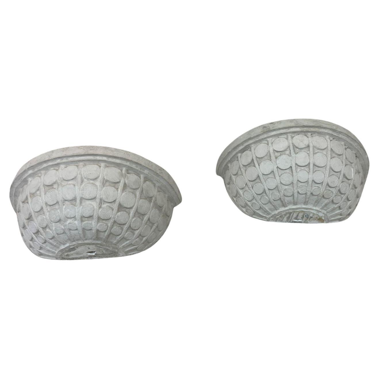 American Machine Age Art Deco Skyscraper Plaster Sconces, circa 1930s