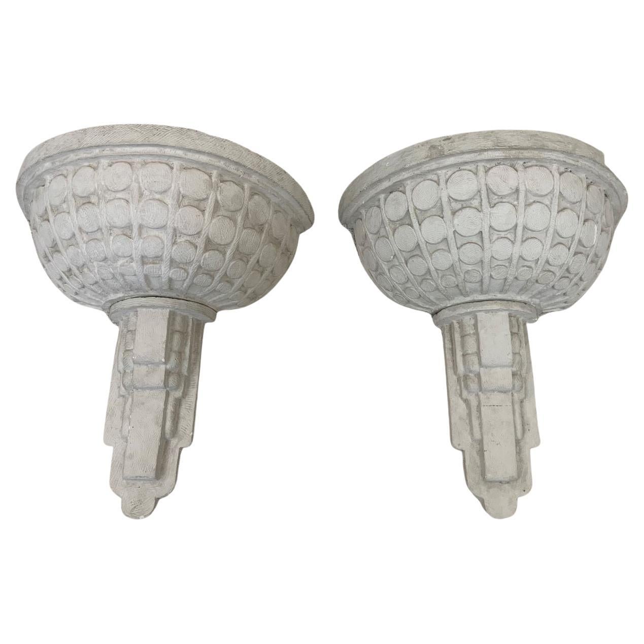 Mid-20th Century Machine Age Art Deco Skyscraper Plaster Sconces, circa 1930s