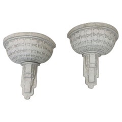 Machine Age Art Deco Skyscraper Plaster Sconces, circa 1930s