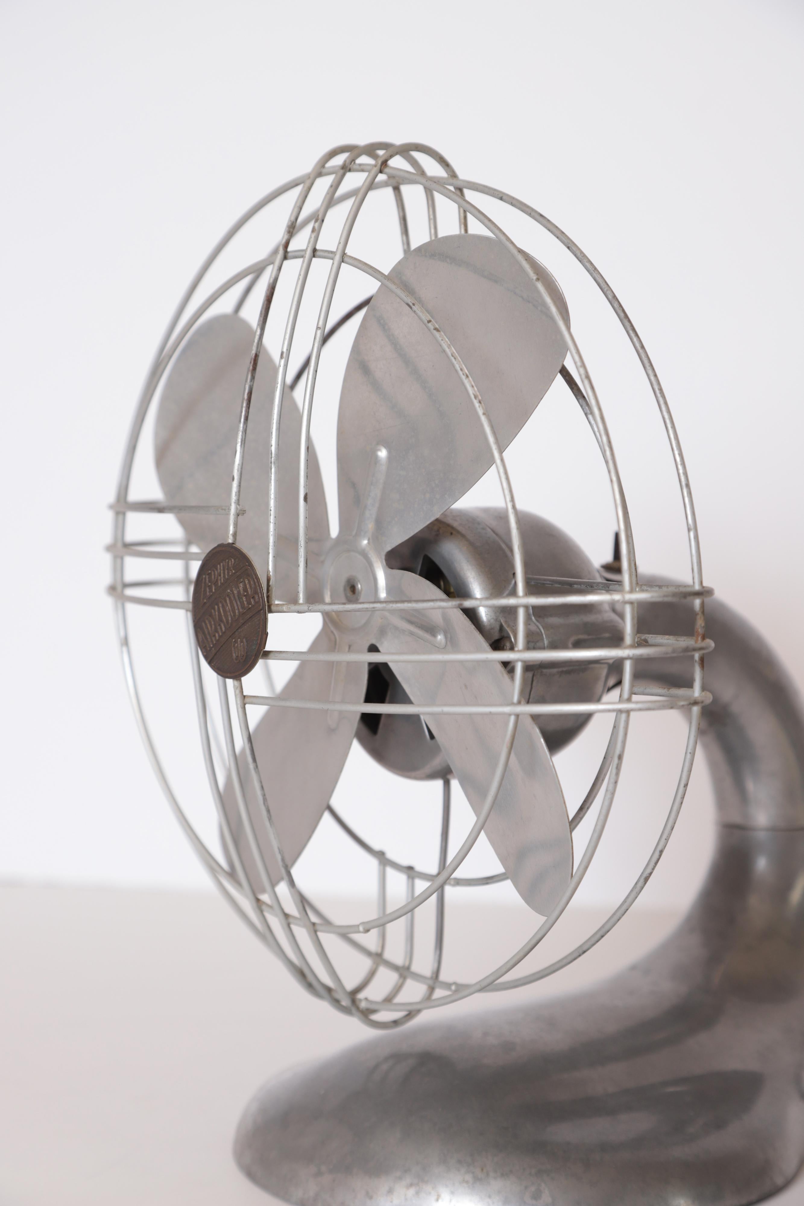 Machine Age Art Deco Streamline Aluminum Zephyr Airkooler Goose-Neck Fan For Sale 5