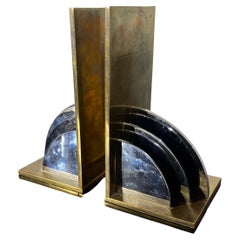 Machine Age / Art Deco Streamline Brass & Chrome Bookends Walter Von Nessen