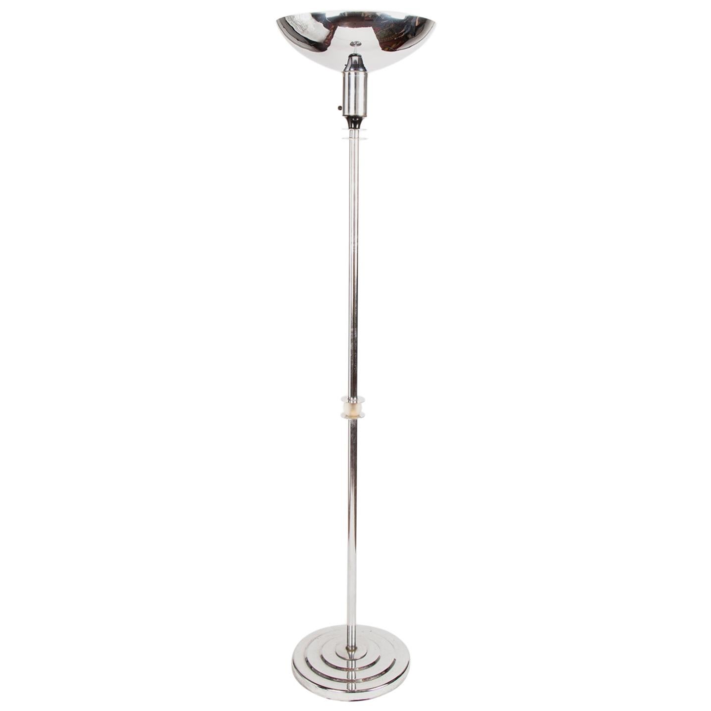 Machine Age Art Deco Streamline Chrome Torchiere/Floor Lamp, circa 1940s