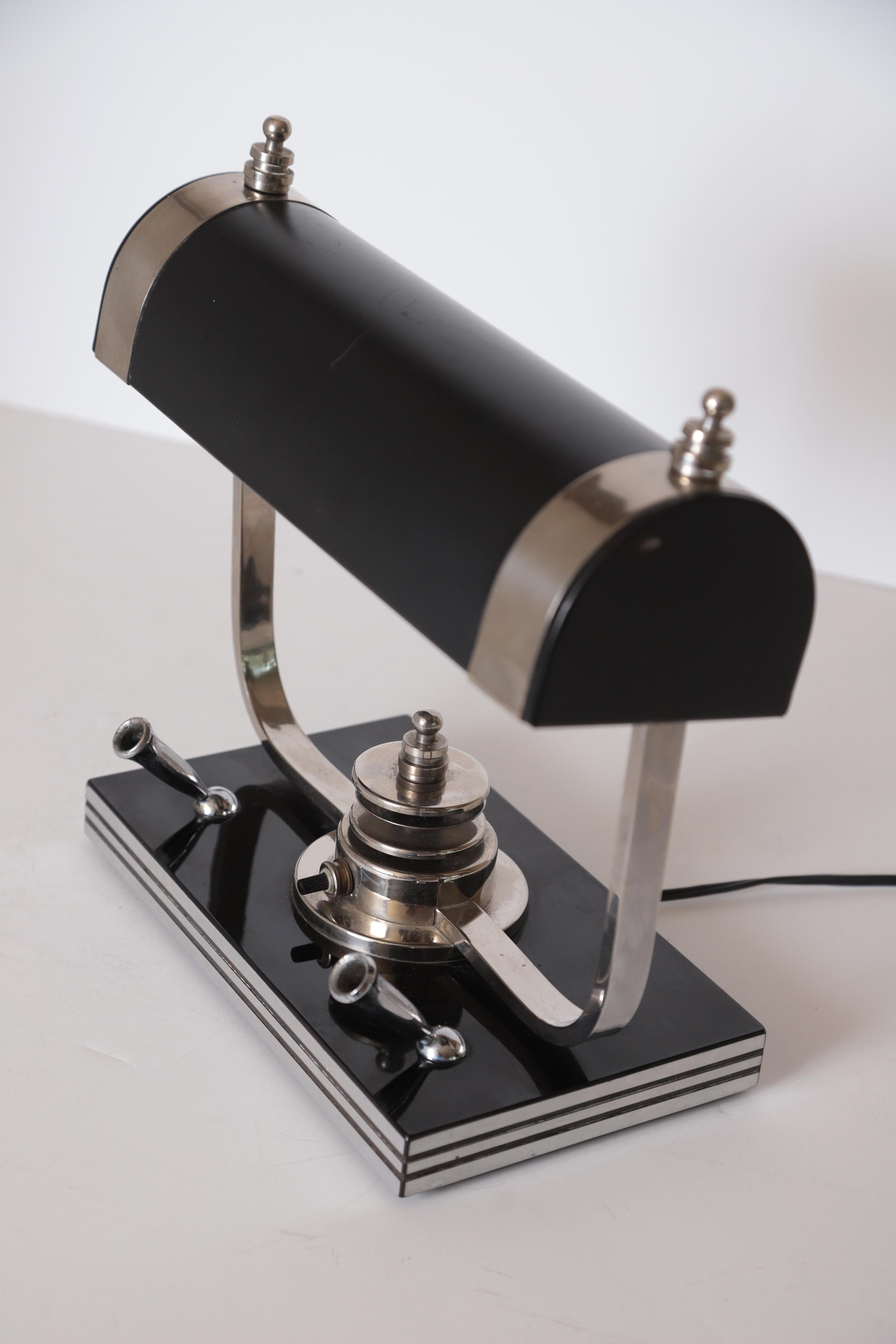 Enameled Machine Age Art Deco Streamline Markel Desk Lamp Jeweler's Lamp Banker's Lamp
