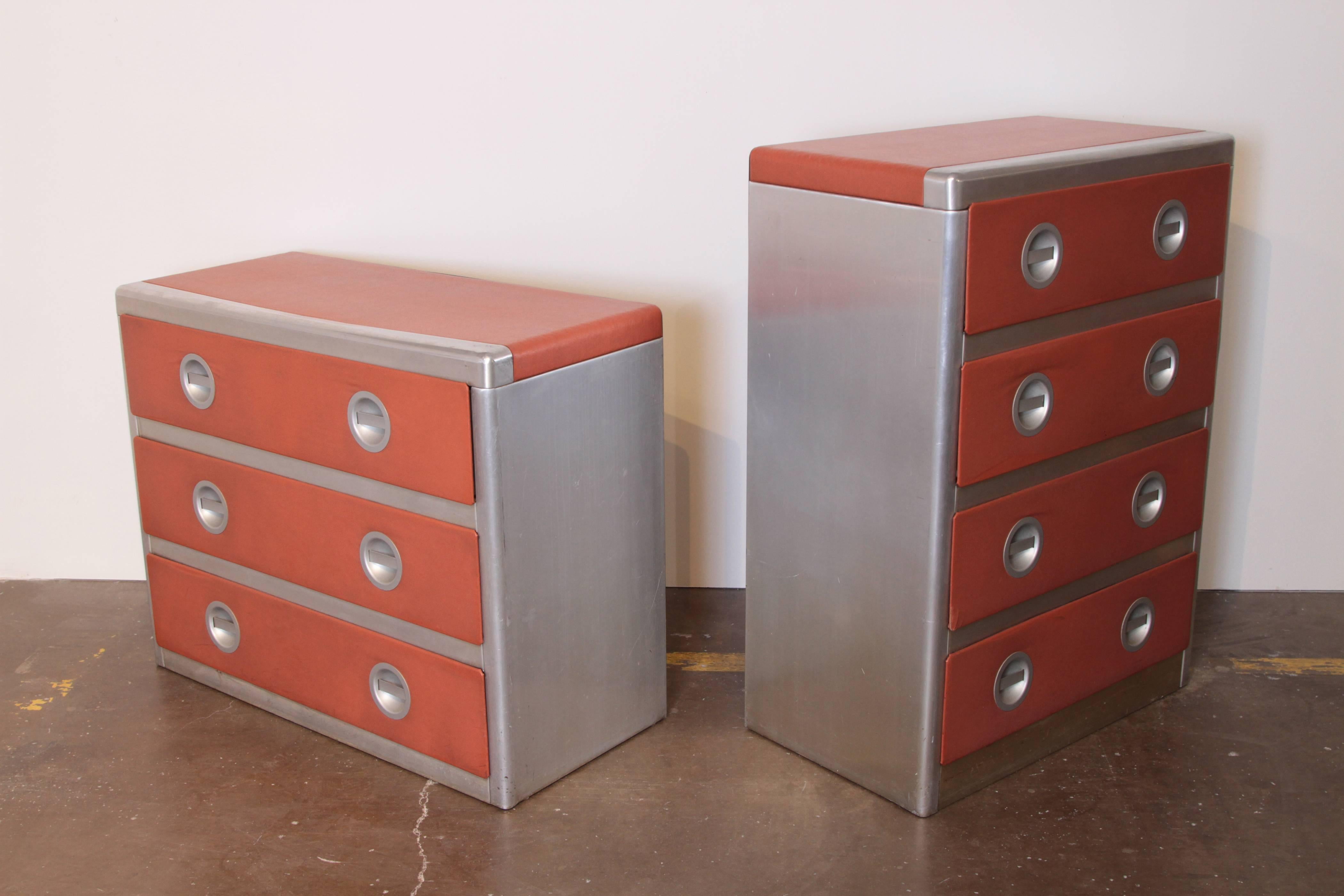 American Machine Age Art Deco Streamline Pair of Aluminum Chests or Dressers Bel Geddes For Sale