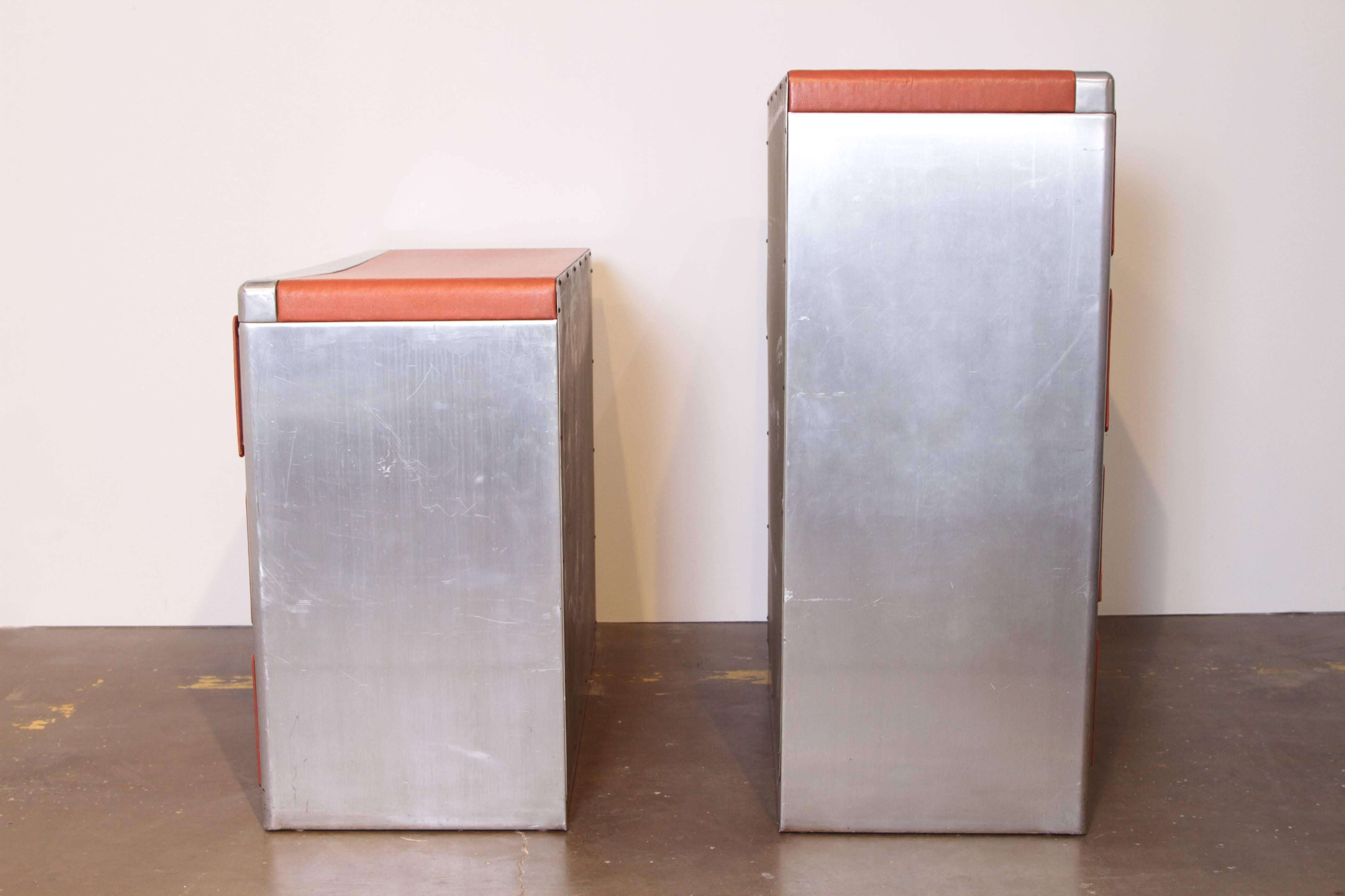 Machine Age Art Deco Streamline Pair of Aluminum Chests or Dressers Bel Geddes In Good Condition For Sale In Dallas, TX