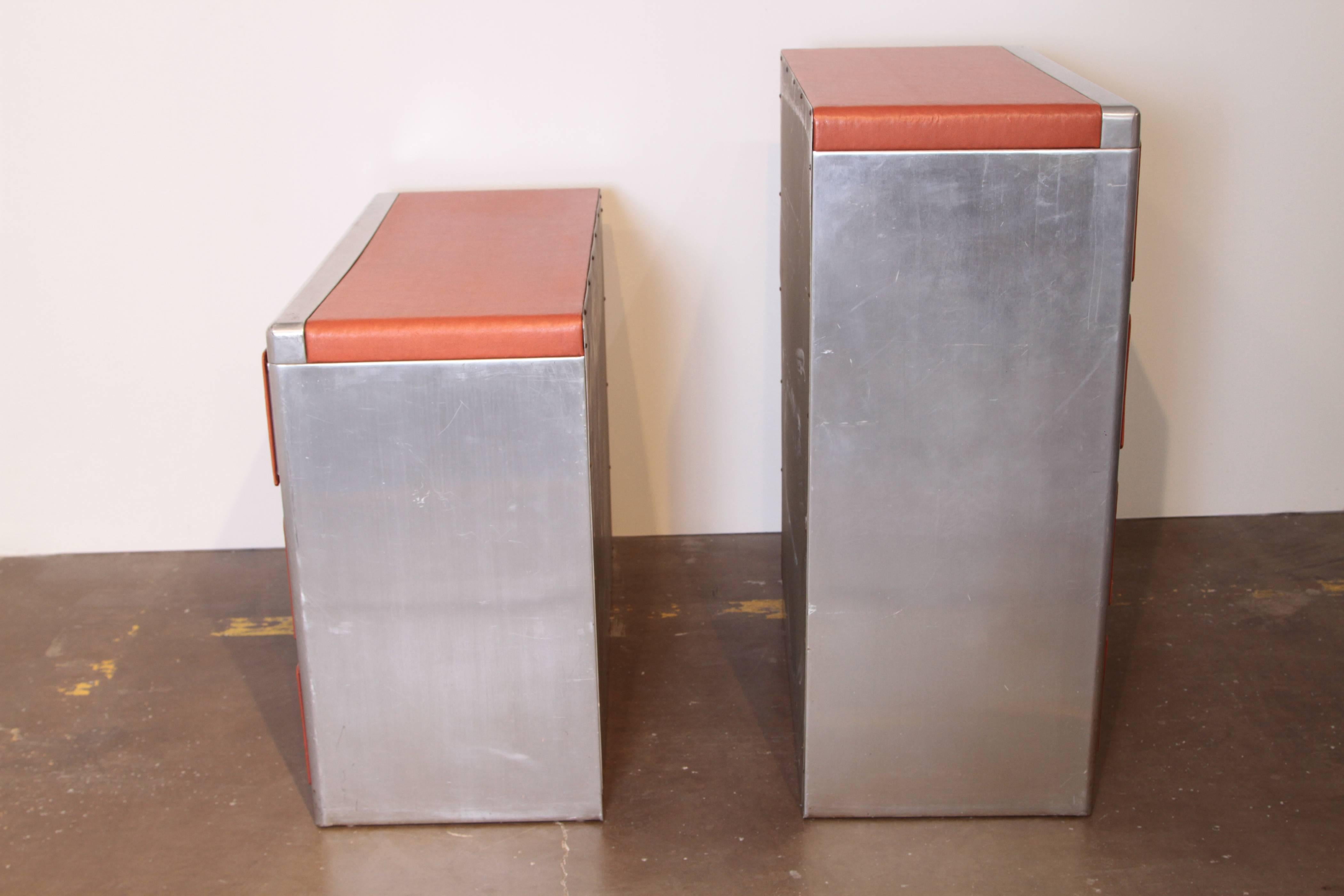 20th Century Machine Age Art Deco Streamline Pair of Aluminum Chests or Dressers Bel Geddes For Sale