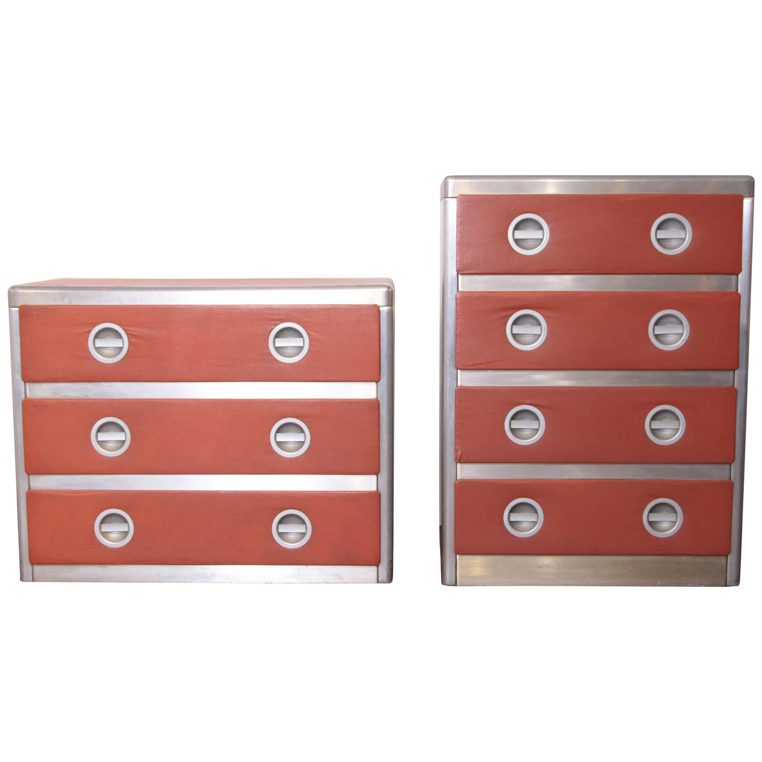 Machine Age Art Deco Streamline Pair of Aluminum Chests or Dressers Bel Geddes For Sale