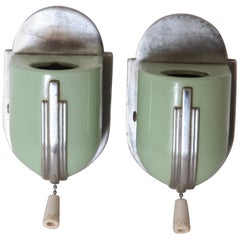 Vintage Machine Age Art Deco Streamline Wall Fixtures Bathroom Sconces