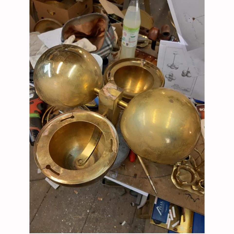 Brass Machine Age, Art Deco Style Ceiling Lamp, Re-Edition For Sale