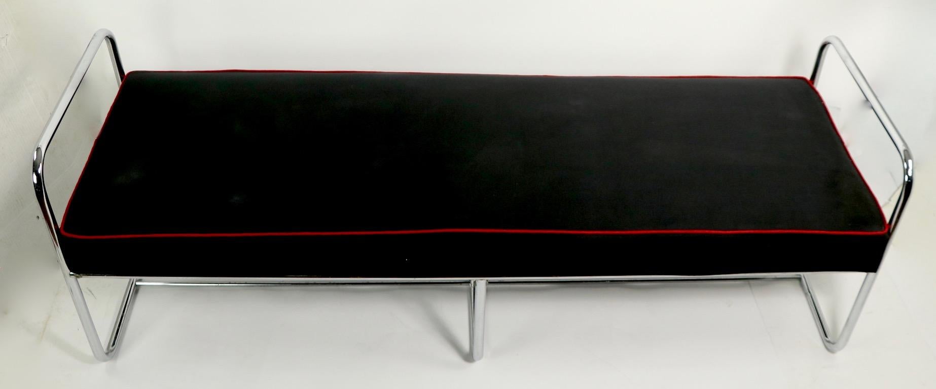 Upholstery Machine Age Art Deco Tubular Chrome Bench by Wolfgang Hoffmann