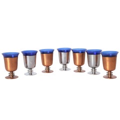 Machine Age Art Deco Walter Von Nessen Cocktail Cups Set of Seven Copper Chrome