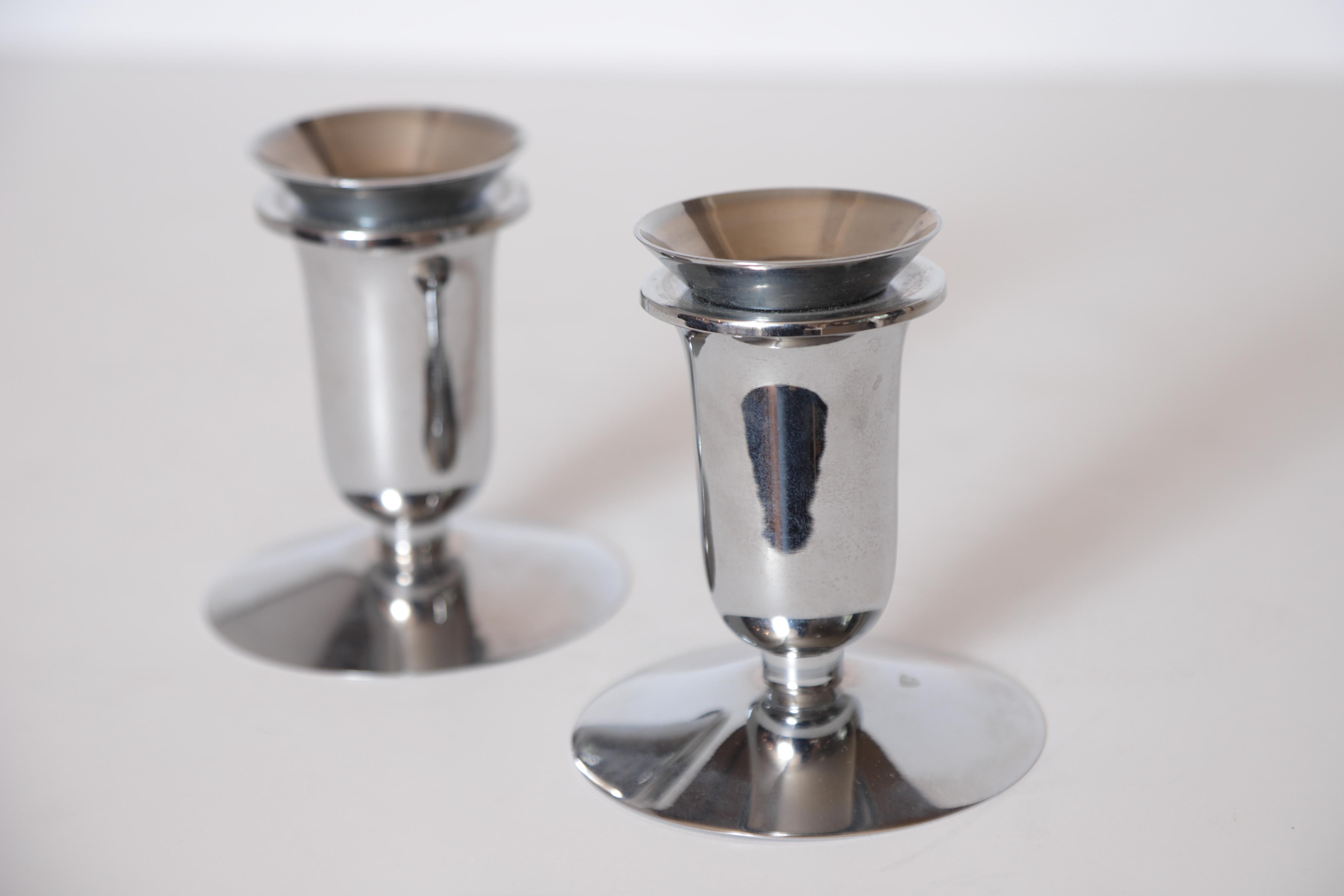 American Machine Age Art Deco Walter Von Nessen for Chase Tulip Candlestick Holders For Sale