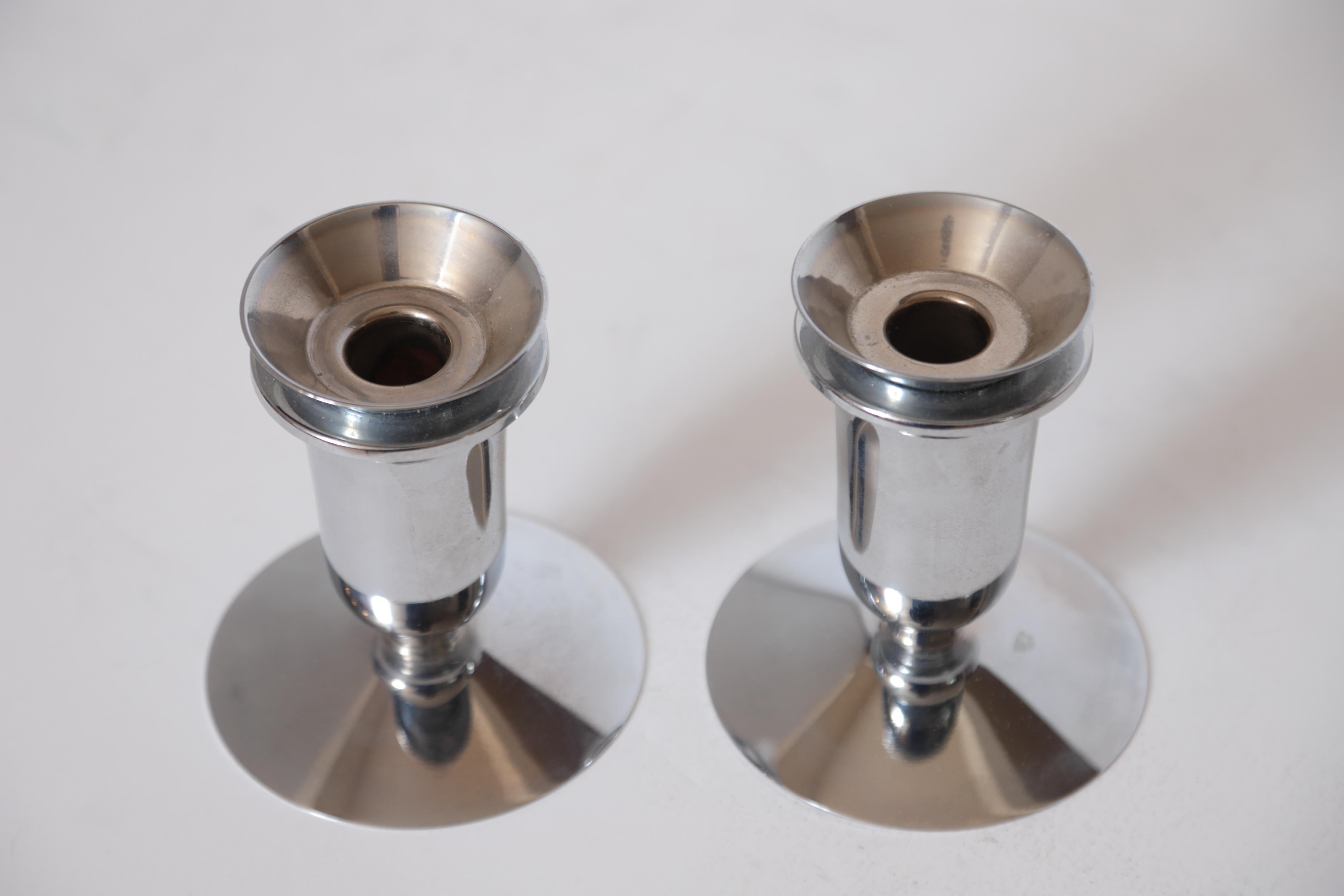 Machine Age Art Deco Walter Von Nessen for Chase Tulip Candlestick Holders In Good Condition For Sale In Dallas, TX